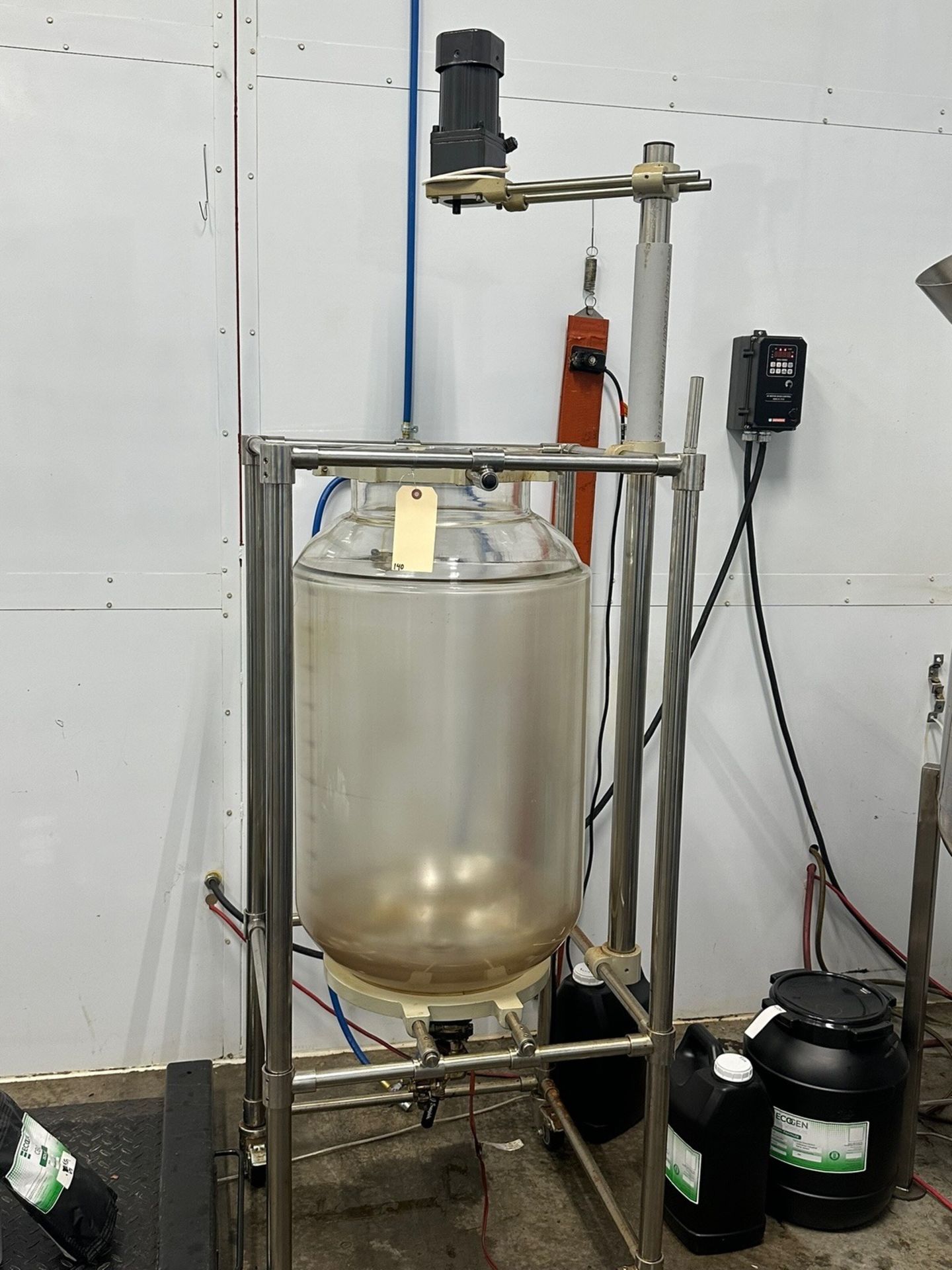 100L Glass Reactor, Jacketed, With Agitator Motor (Missing Shaft &amp; Bl | Rig Fee $200