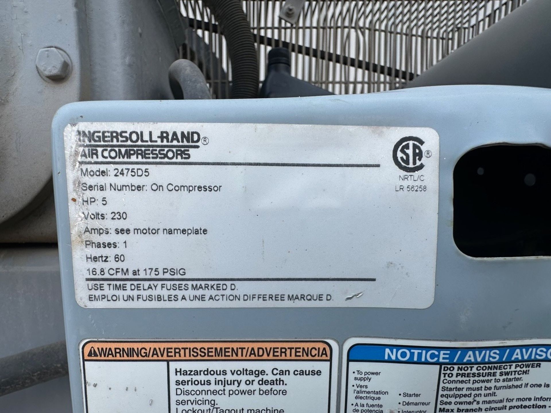 Ingersoll Rand Air Compressor, Model 2475D5 | Rig Fee $125 - Image 7 of 7