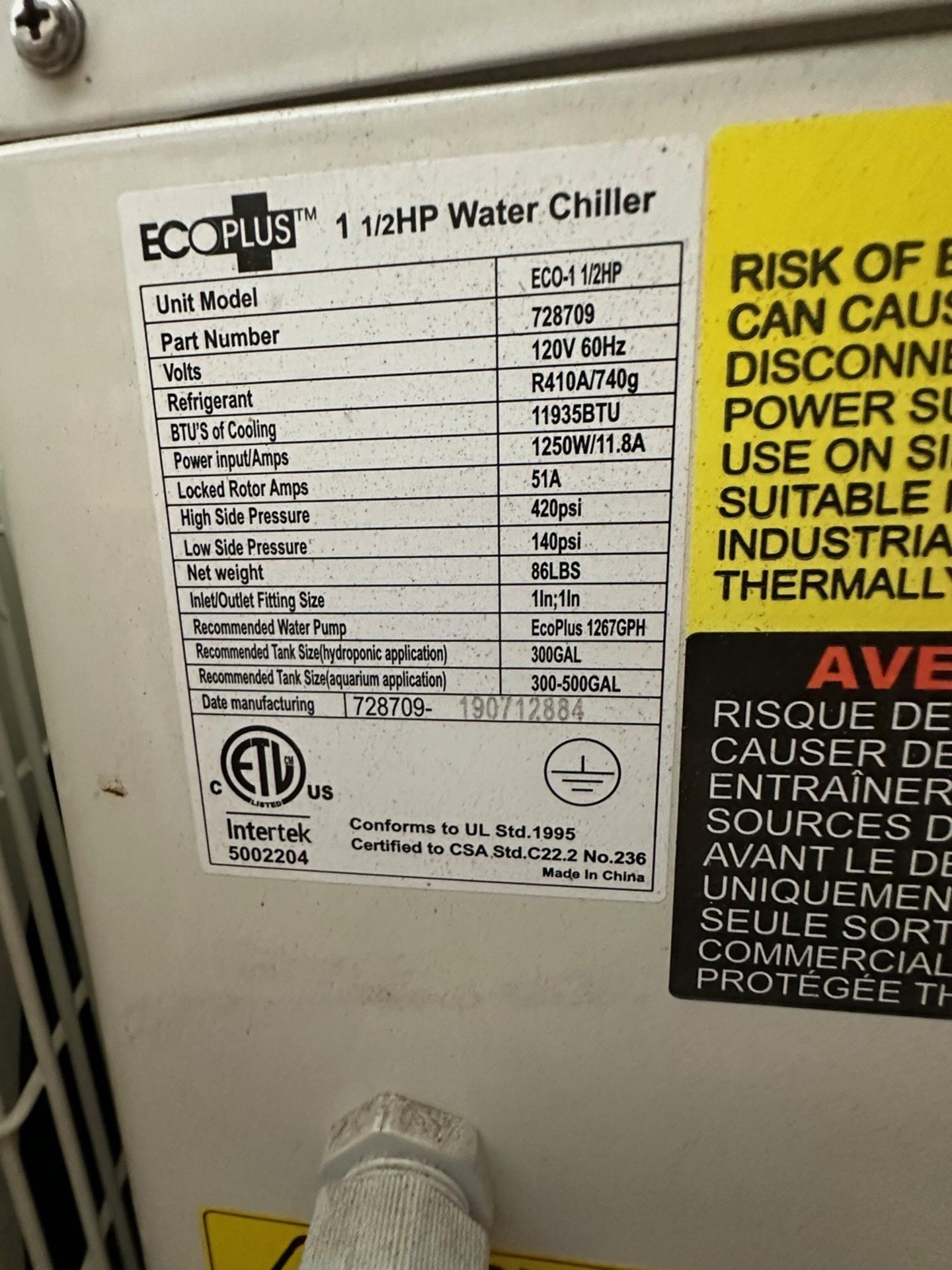 Pallet Of Eco Plus 1 1/2hp water Chillers | Rig Fee $50 - Image 5 of 5