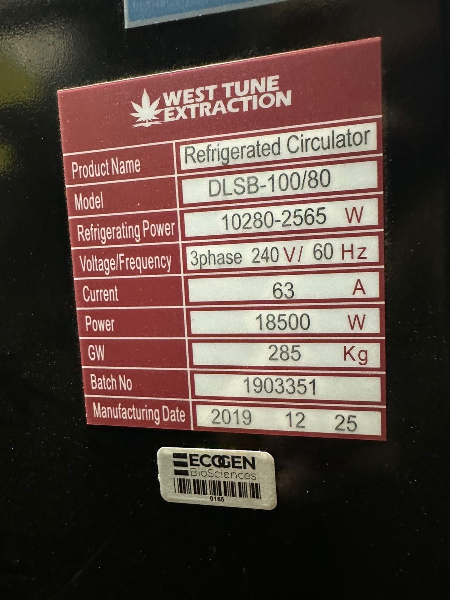 West Tune Extraction Refrigerated Circulator, Model, DLSB-100/80 Year 201 | Rig Fee $200 - Image 5 of 5