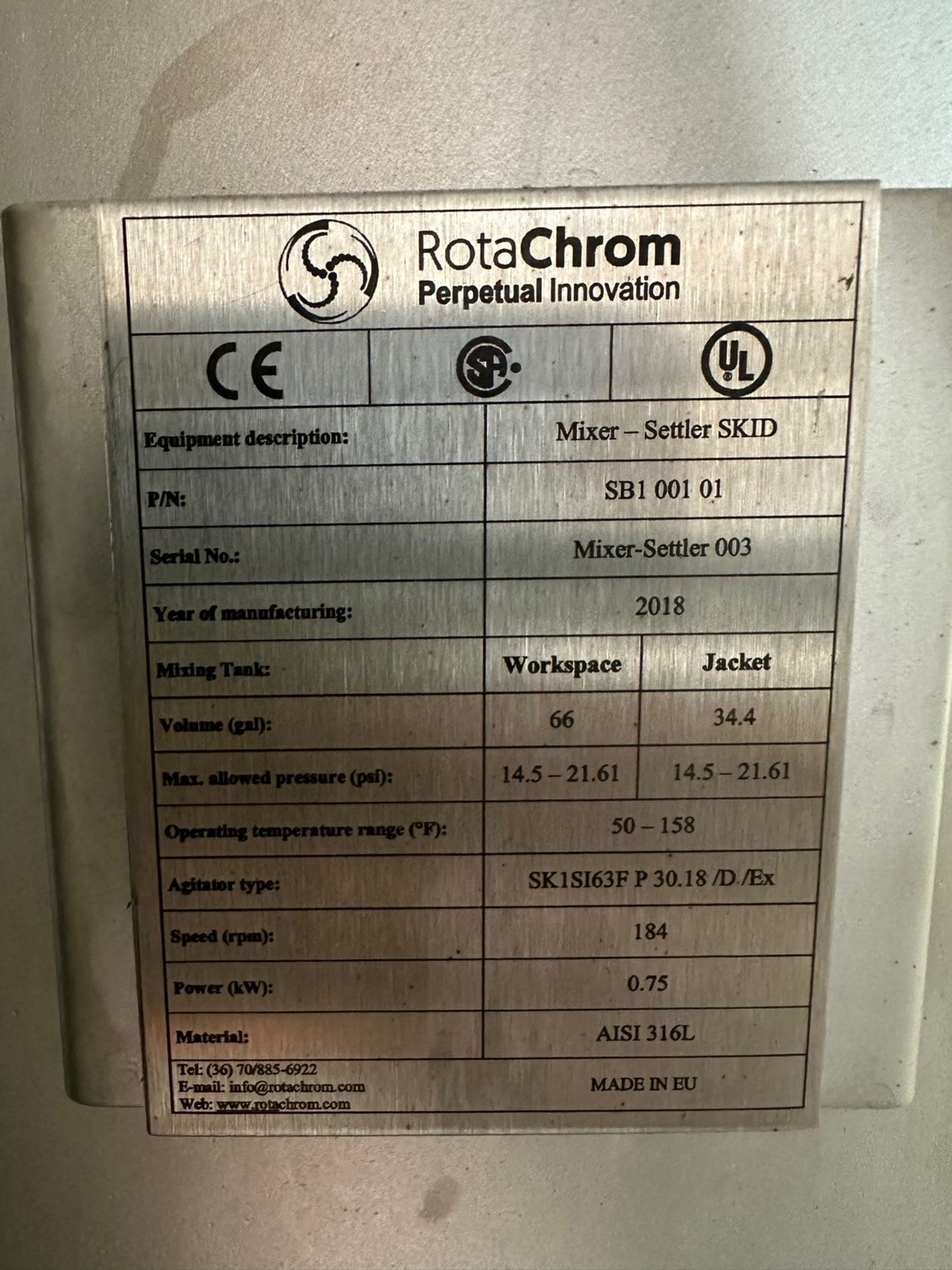 RotaChrom Mixer-Settler Skid, S/N Mixer-Settler003 - Subj to Bulk | Rig Fee $100 - Image 5 of 5