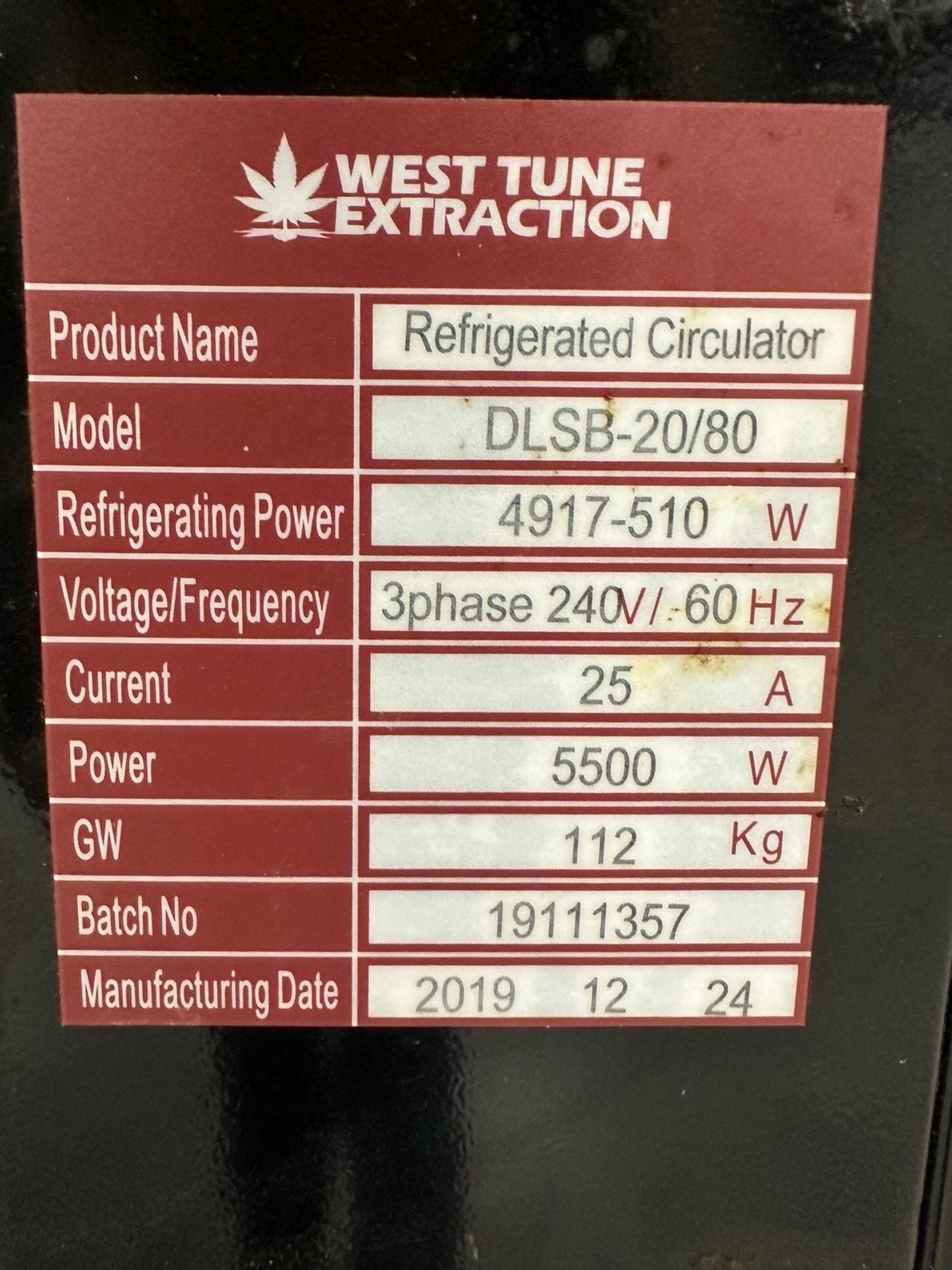 West Tune Extraction Refrigerated Circulator, Model, DLSB-20/80, Year 201 | Rig Fee $125 - Image 5 of 5