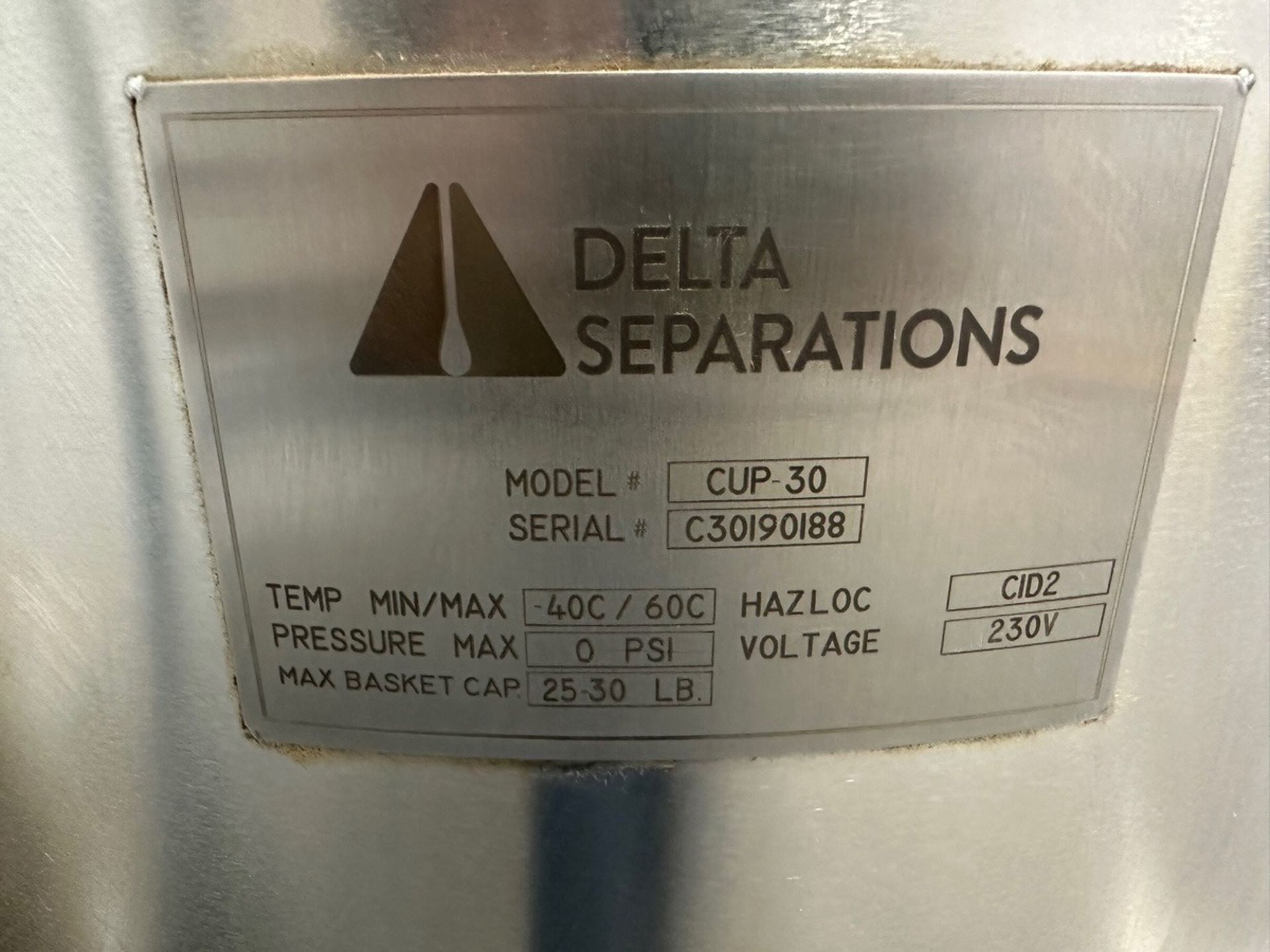Delta Separations, Separator with panel, and Vessel, Model CUP30, S/N C30 | Rig Fee $250 - Image 6 of 6
