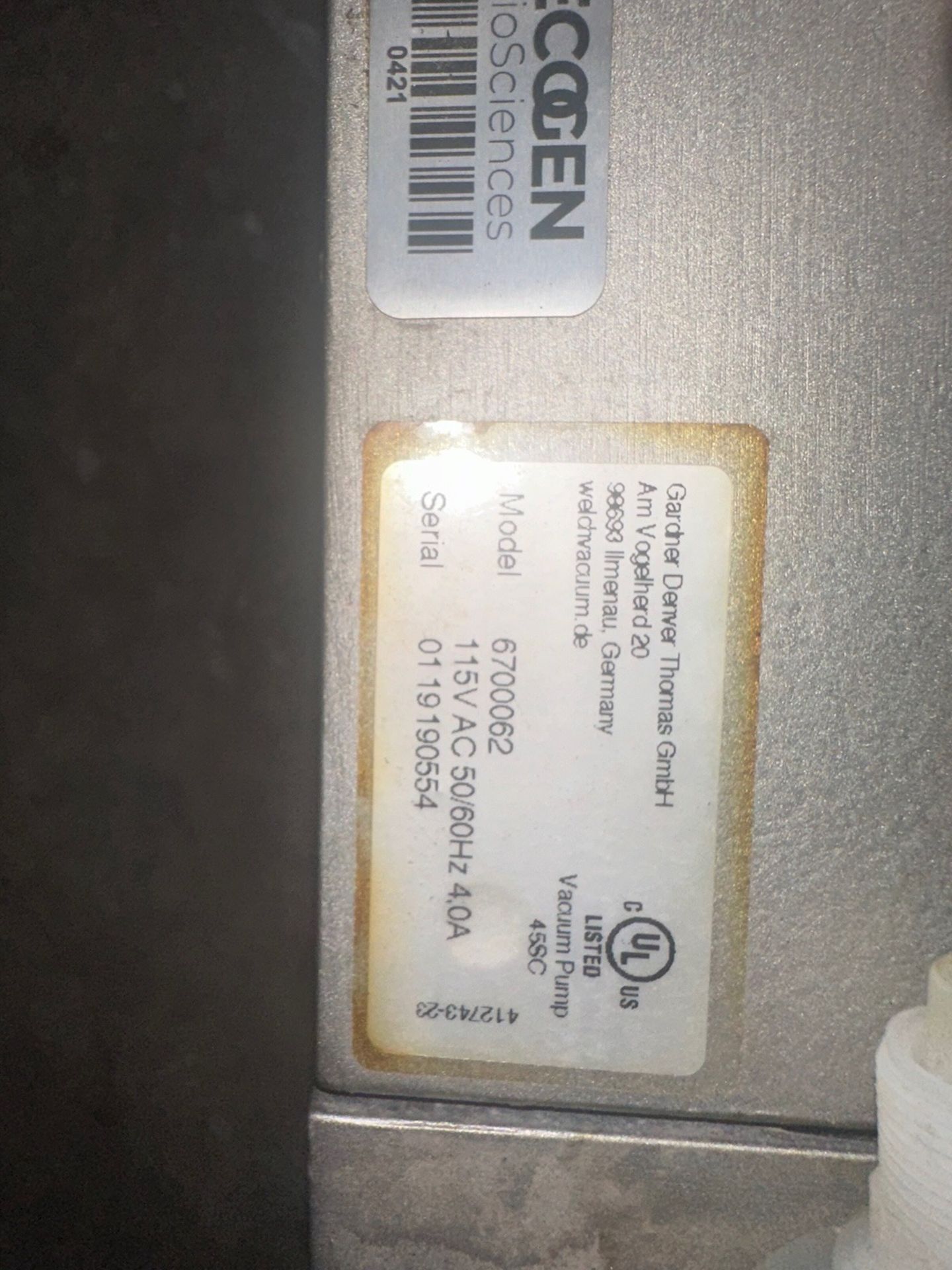 Gardner Denver, Vacuum Pump, Model 6700062, S/N 01191990554 | Rig Fee $20 - Image 2 of 2