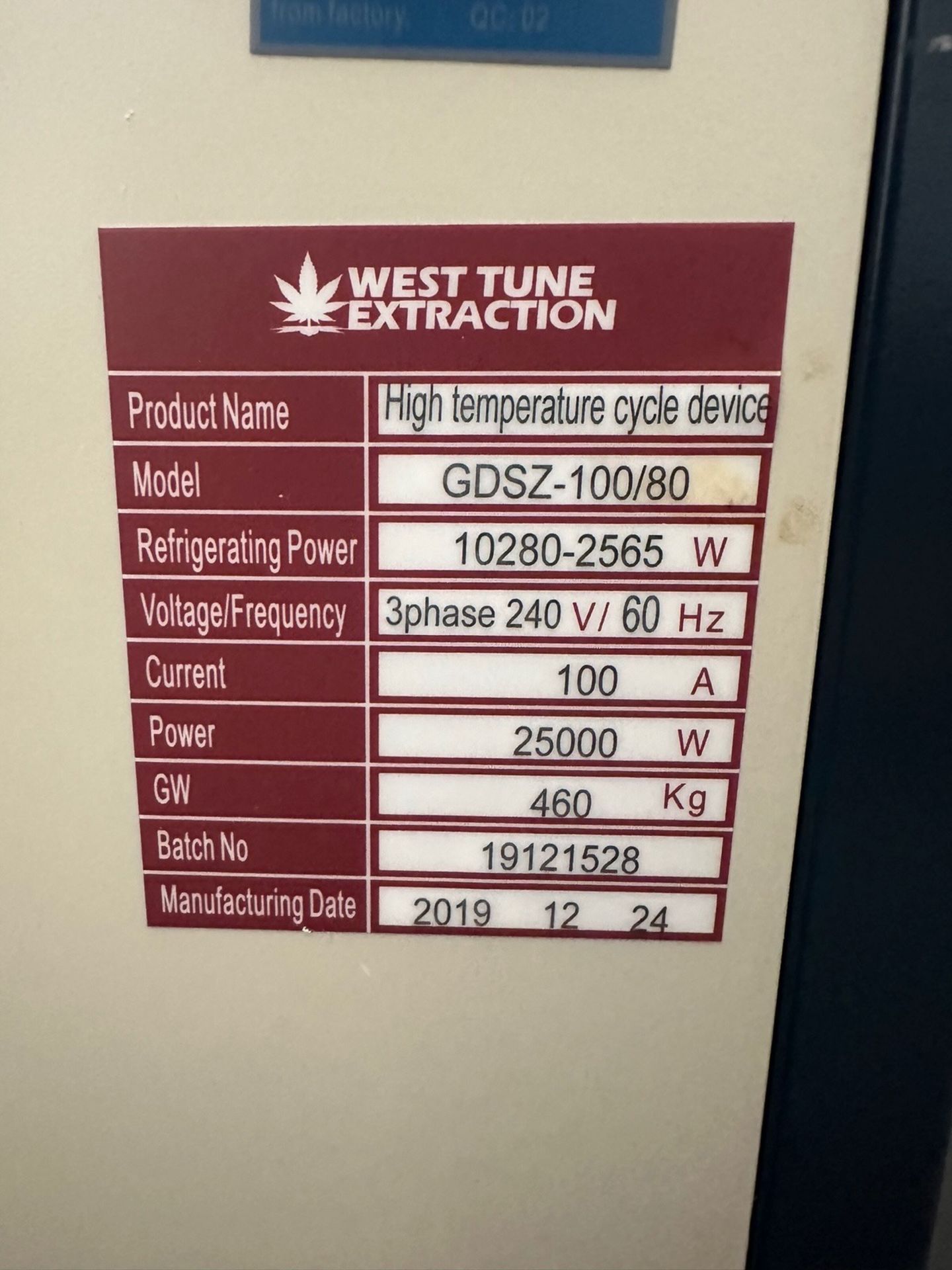 West Tune Extraction, High Temp Cycle Device, Model GDSZ-100/80 | Rig Fee $125 - Image 7 of 7