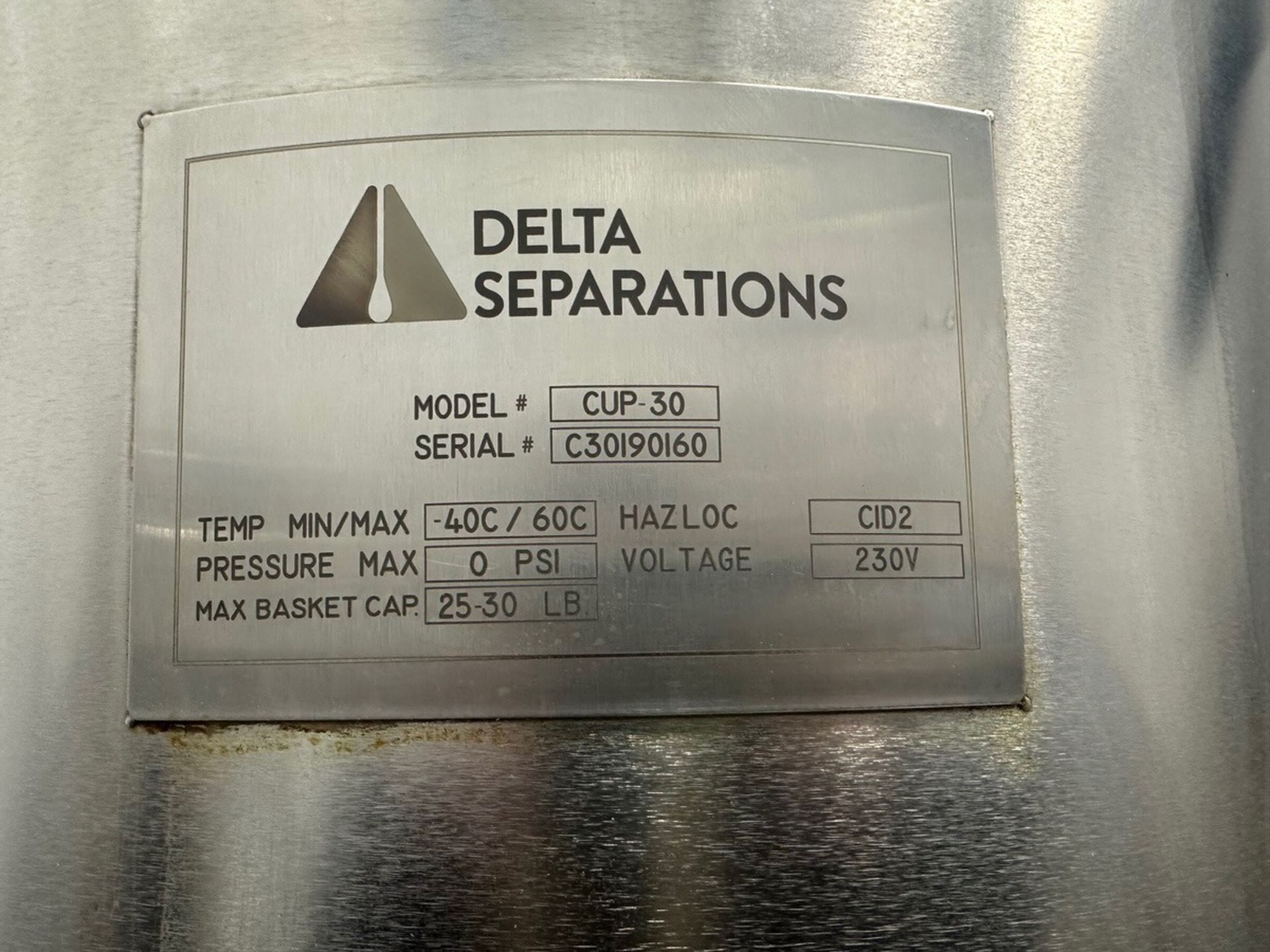 Delta Separations Separator with panel and Vessel, Model CUP30, S/N C3019 | Rig Fee $250 - Image 12 of 13