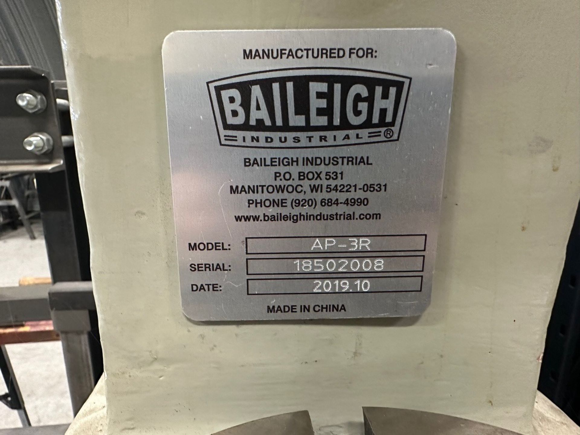 Baileigh Industrial, 3 Ton Arbor Press, Model AP-3R, S/N 18502008, Year 2 | Rig Fee $35 - Image 3 of 3