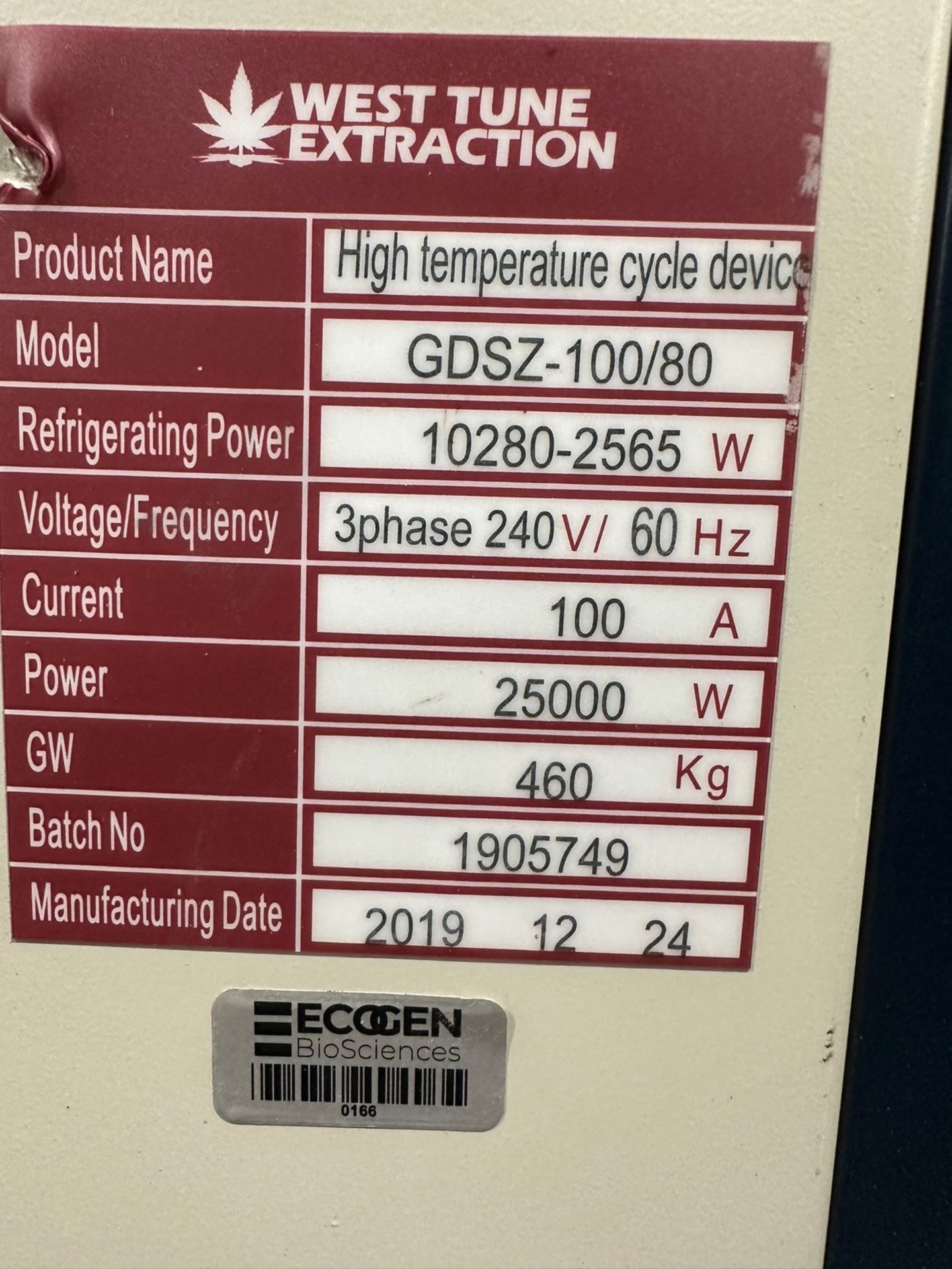 West Tune Extraction Refrigerated Circulator, Model, GDSZ-100/80 Year 201 | Rig Fee $150 - Image 7 of 7