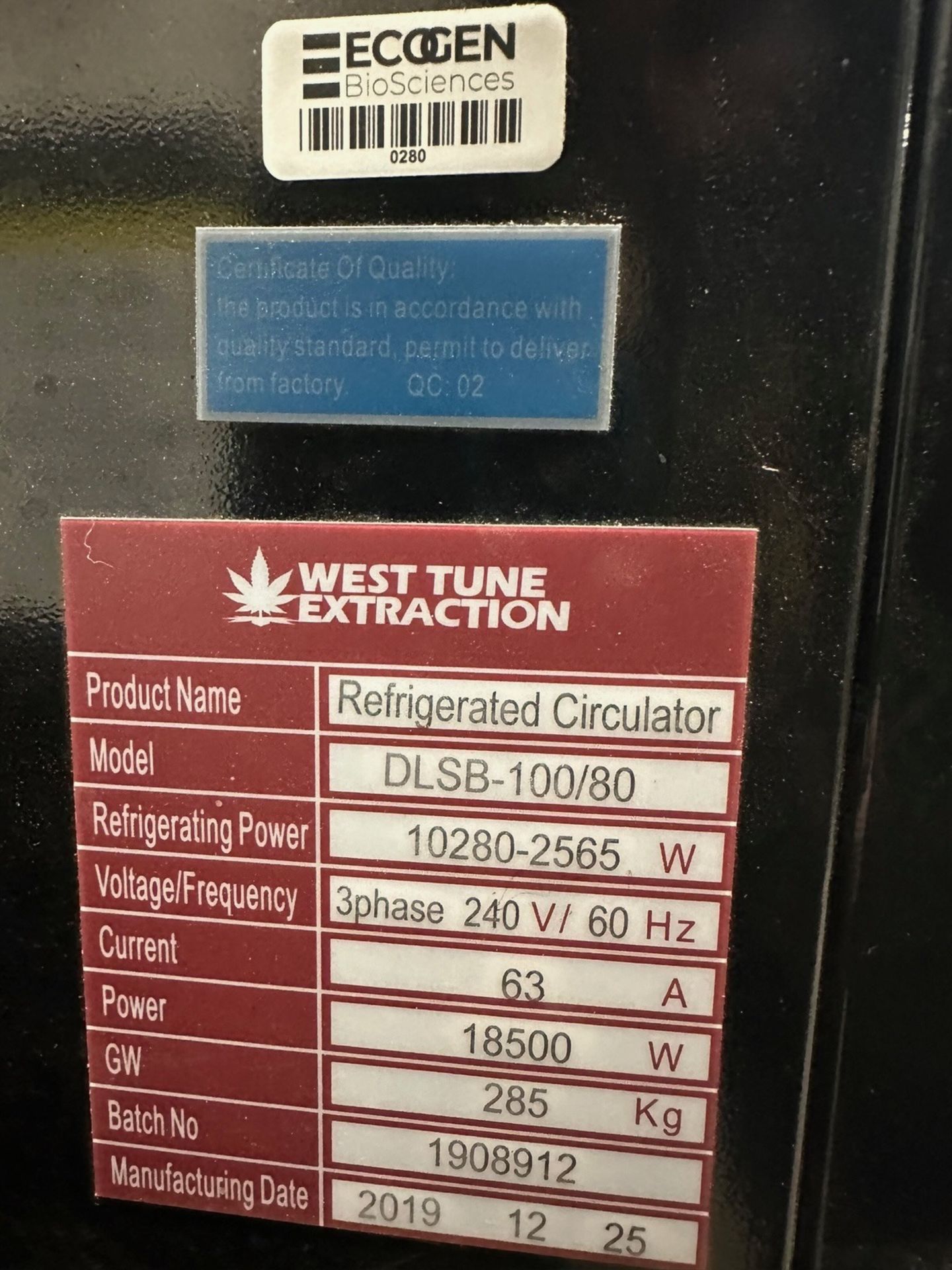 West Tune Extraction Refrigerated Circulator, Model, DLSB-100/80 Year 201 | Rig Fee $200 - Image 8 of 8