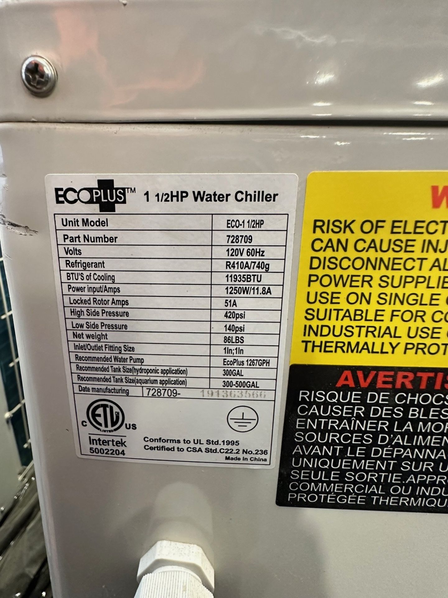 Pallet Of Eco Plus 1 1/2hp water Chillers | Rig Fee $50 - Image 4 of 4