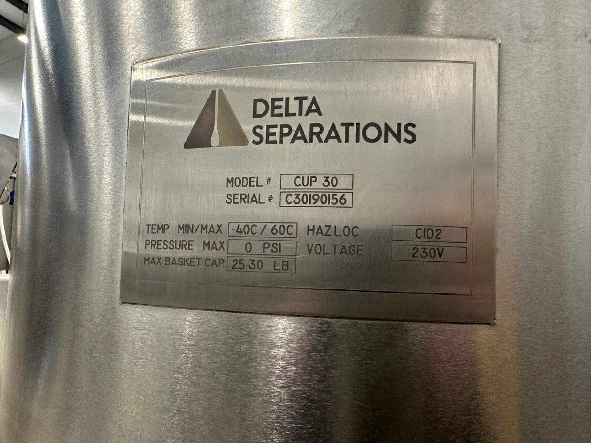 Delta Separations, Separator with panel, and Vessel, Model CUP30, S/N C30 | Rig Fee $250 - Image 11 of 11