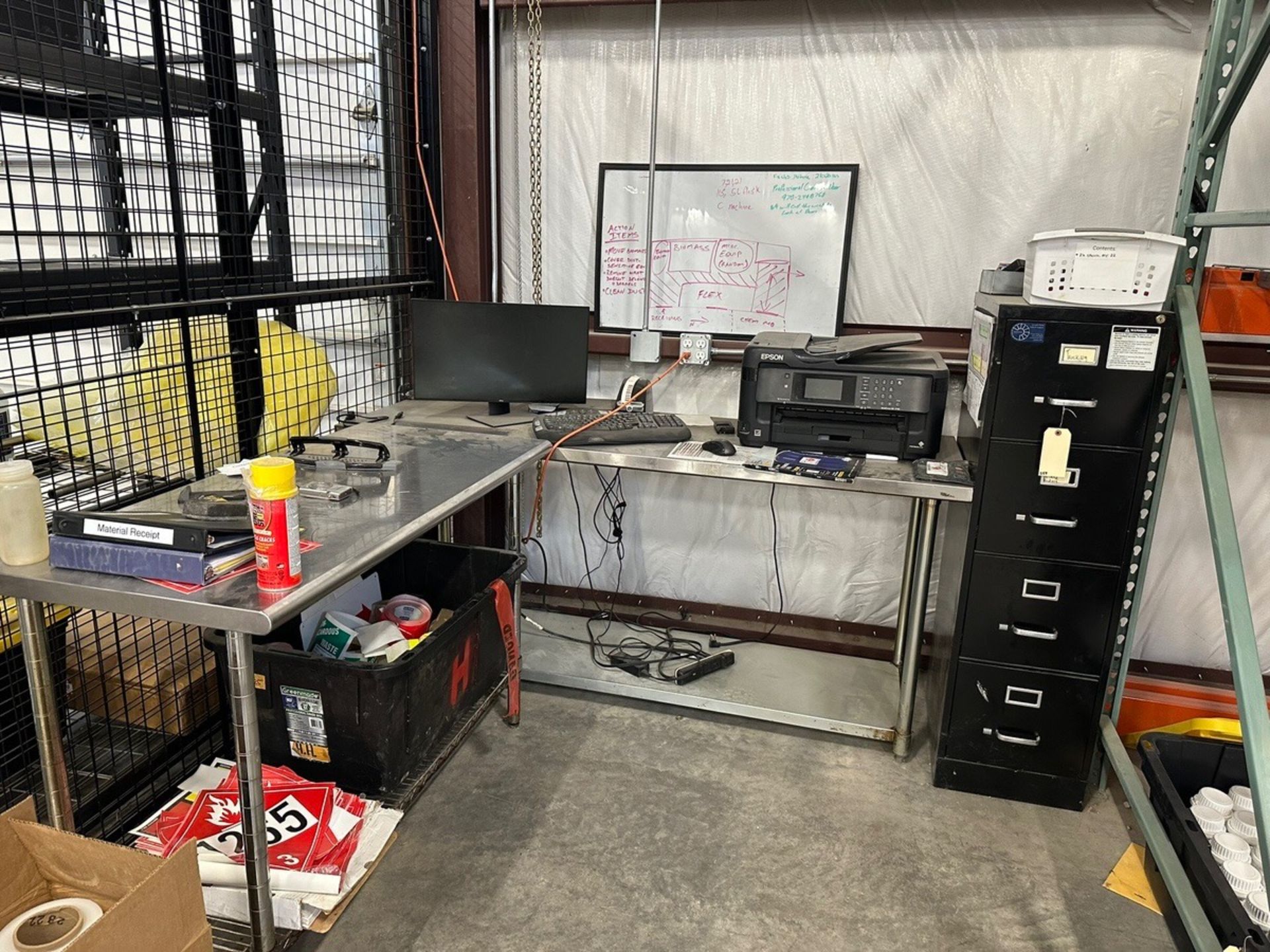 Work Station, Stainless Steel Tables, Printer Monitor, File Cabinet | Rig Fee $125