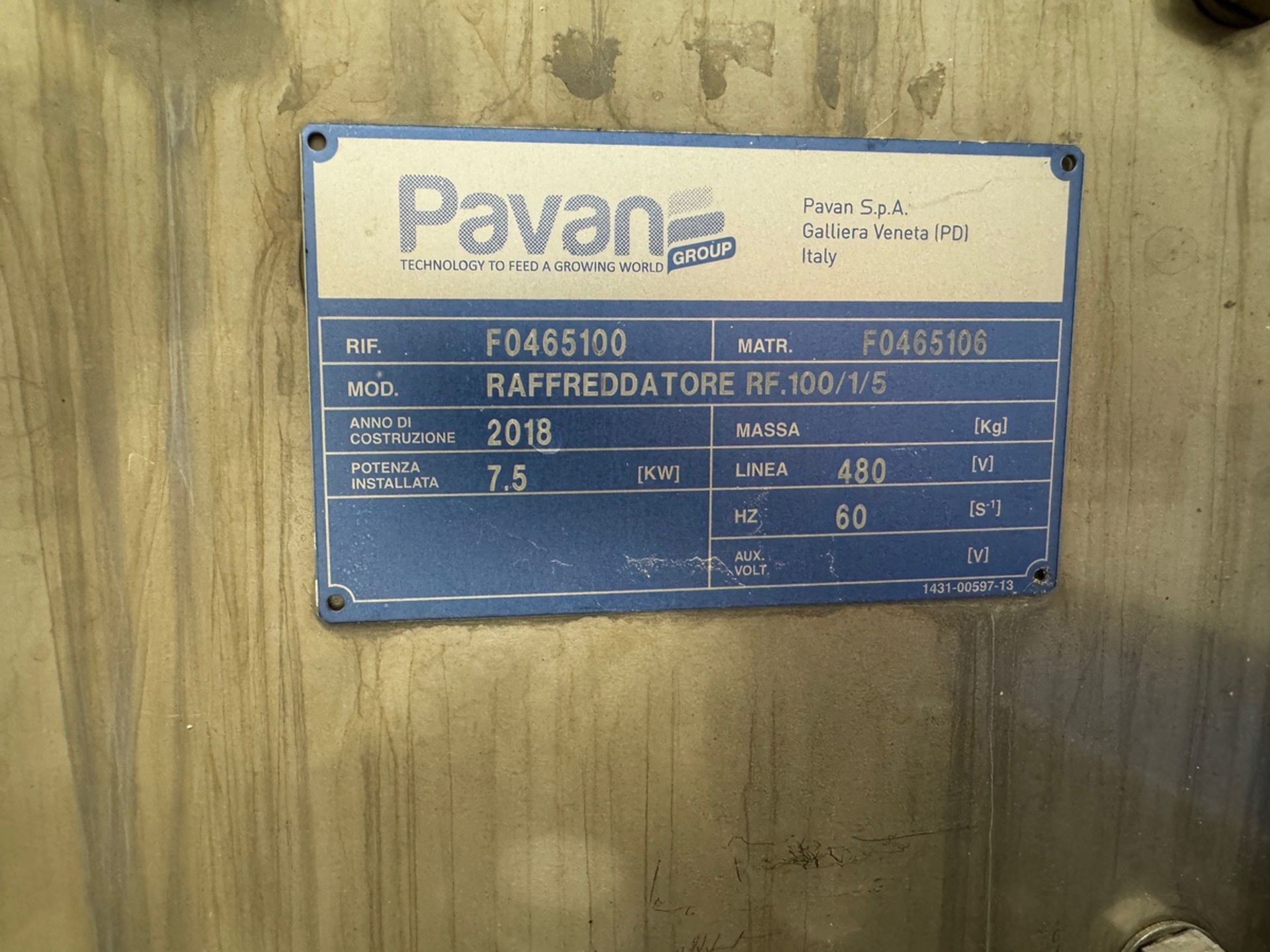 2018 Pavan Pasta Immersion Chiller Model RAFFREDDATORE RF/100/15, S/N F0465106, Powered Hood, Centri - Image 8 of 8