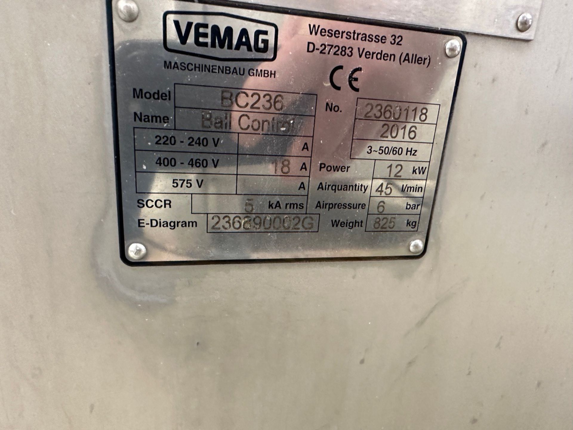 2016 Vemag BC236 Ball Control Former, S/N 2360118 (Used in Test Runs Only) - Image 3 of 3