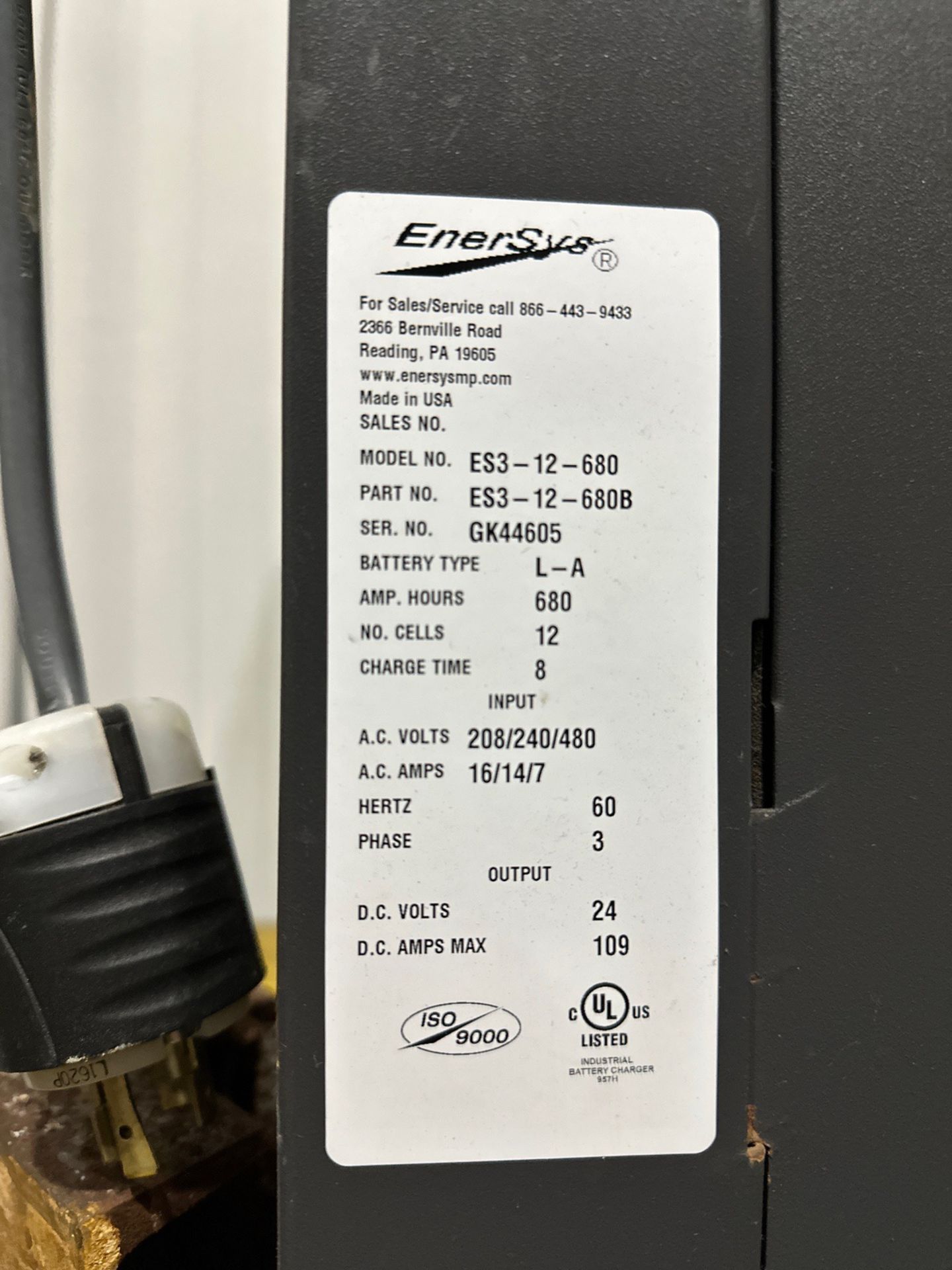 Enersys Enforcer SCR Battery Charger, Model ES3-12-680, S/N GK44605 - Image 2 of 2