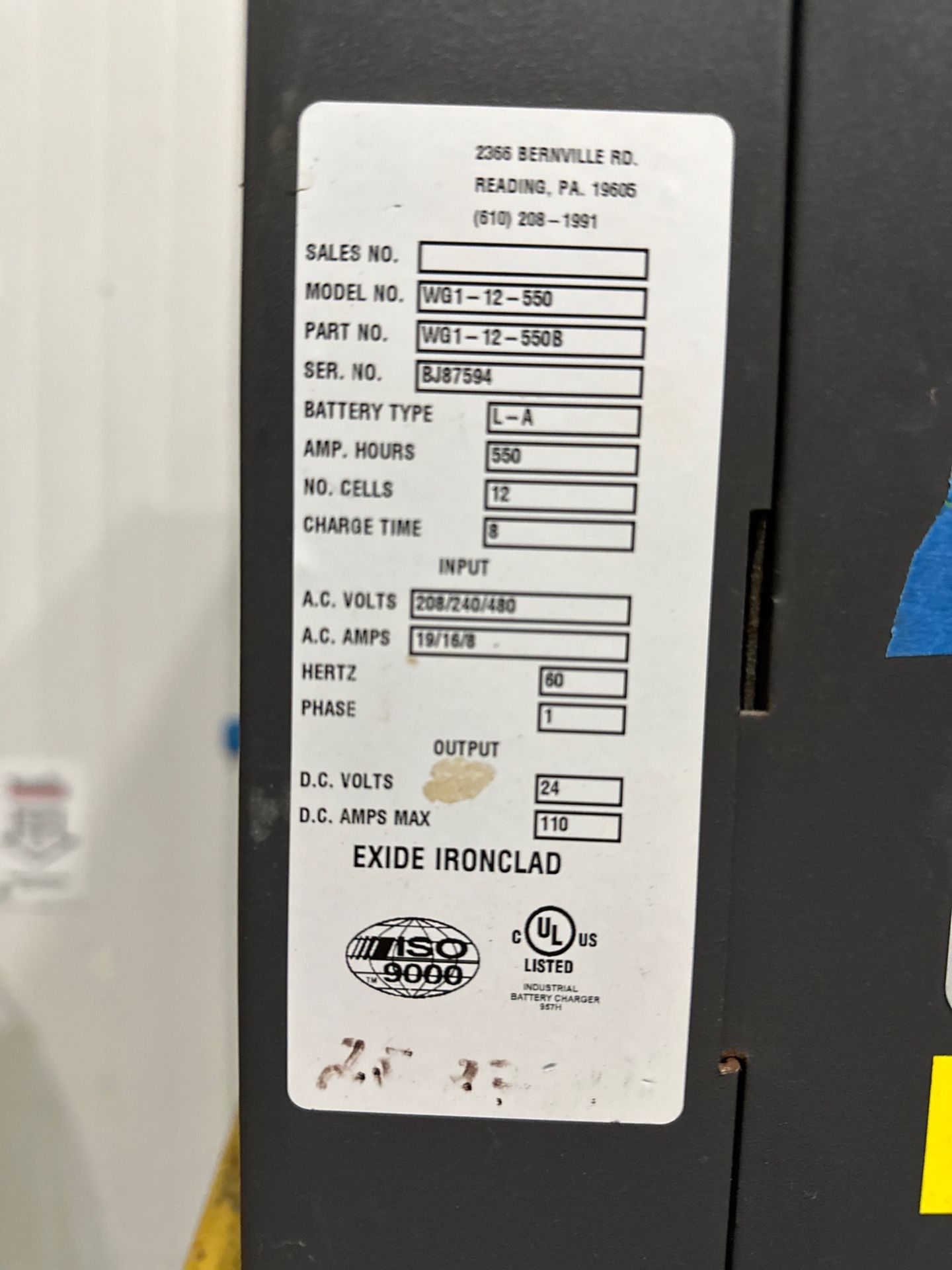 Exide Gold Workhog Battery Charge, Model WG1-12-550, S/N BJ87594 - Image 3 of 3