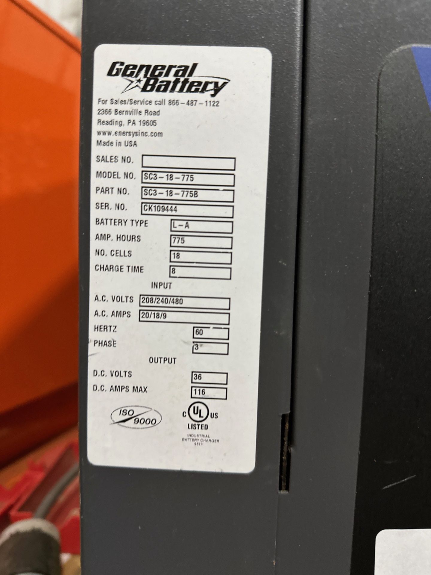 General Batter Single Sift Battery Charger, Model SC3-18-775, S/N CK109444 | Rig Fee $150 - Bild 3 aus 3