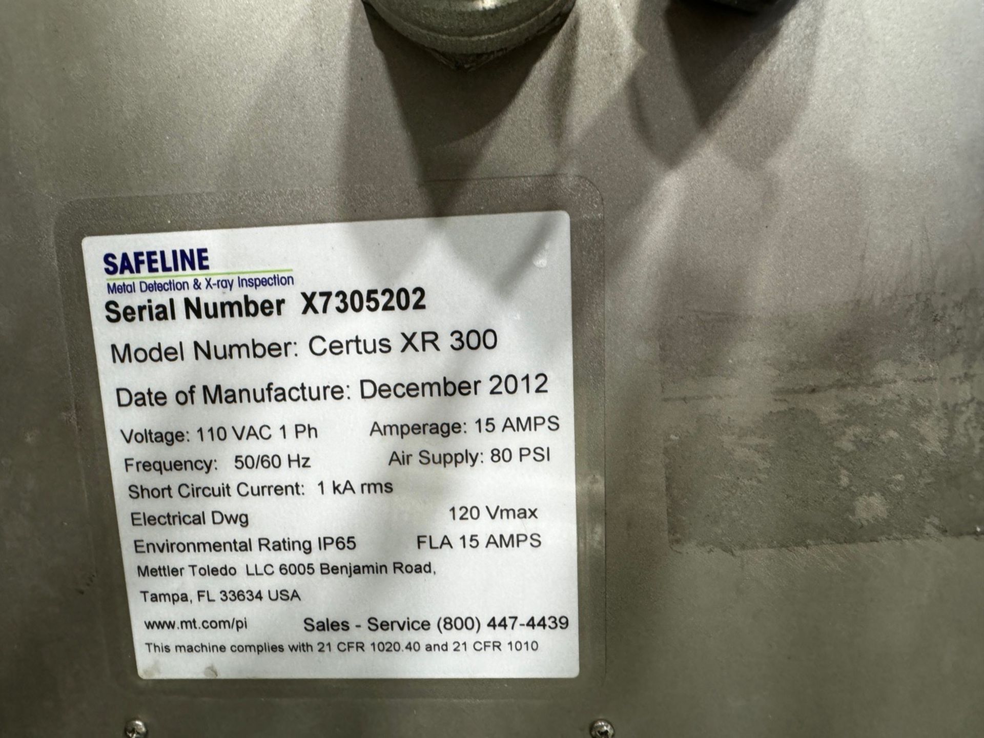 Mettler Toledo Safeline X-Ray Inspection System Model Certus XR 300, 12" W Belt x 7" Infeed Opening, - Image 5 of 5