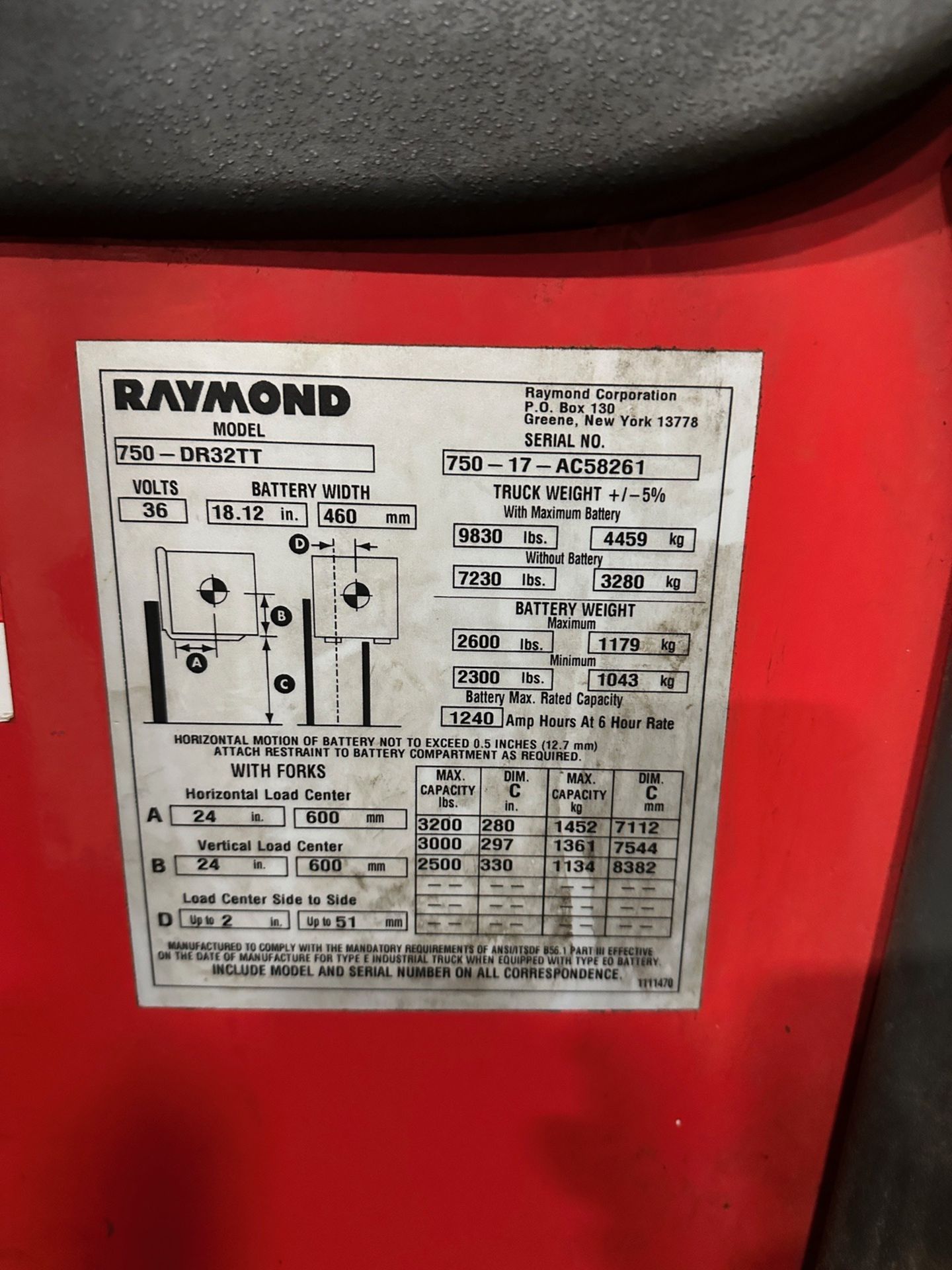 Raymond 3,200 # Capacity High Reach Forklift Model 750-DR32TT, S/N 750-17-AC58261 - Image 6 of 7