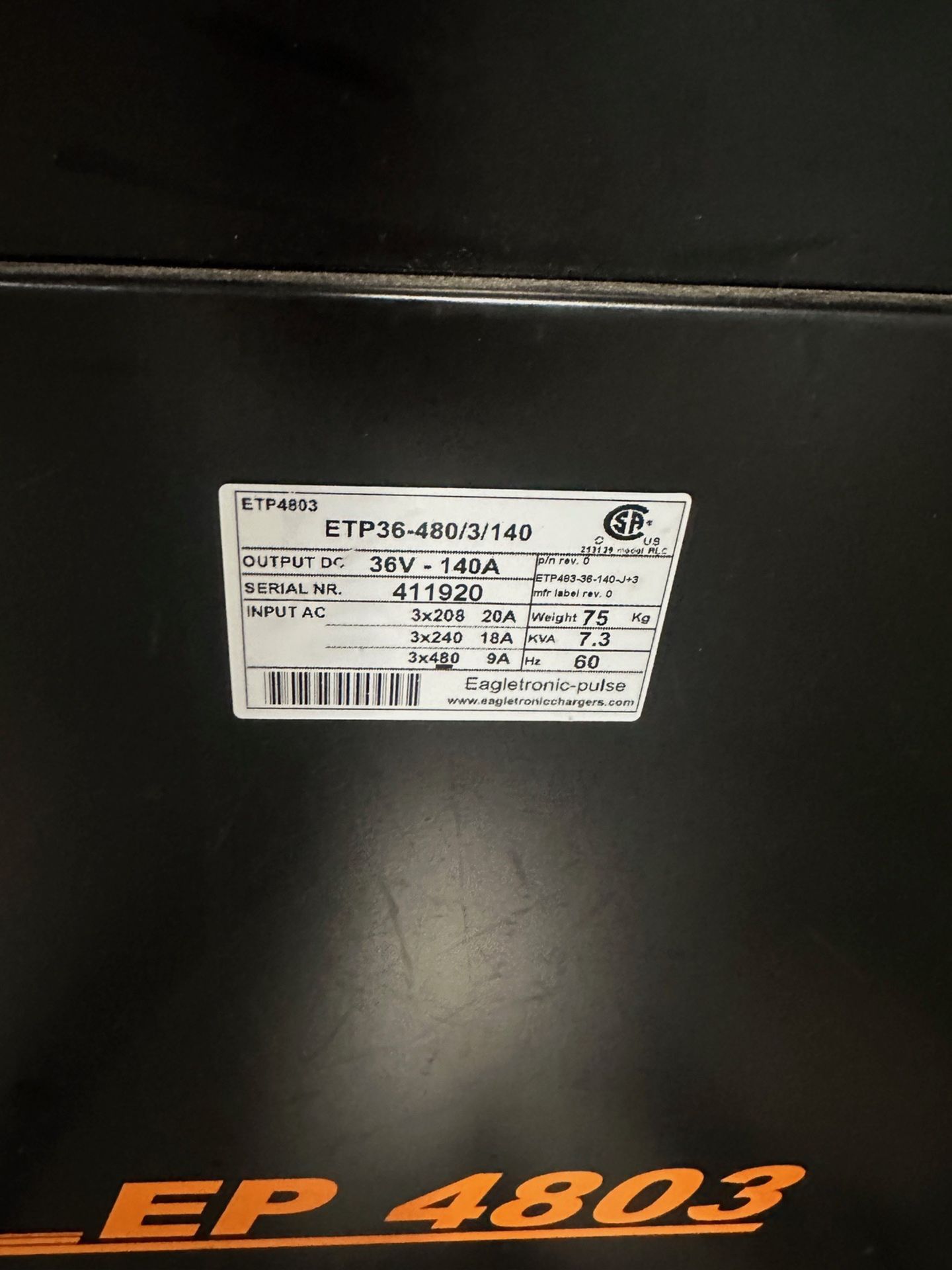 EP 4803 Battery Charger, Model ETP36-480/3/140, S/N 411920 | Rig Fee $150 - Image 2 of 3