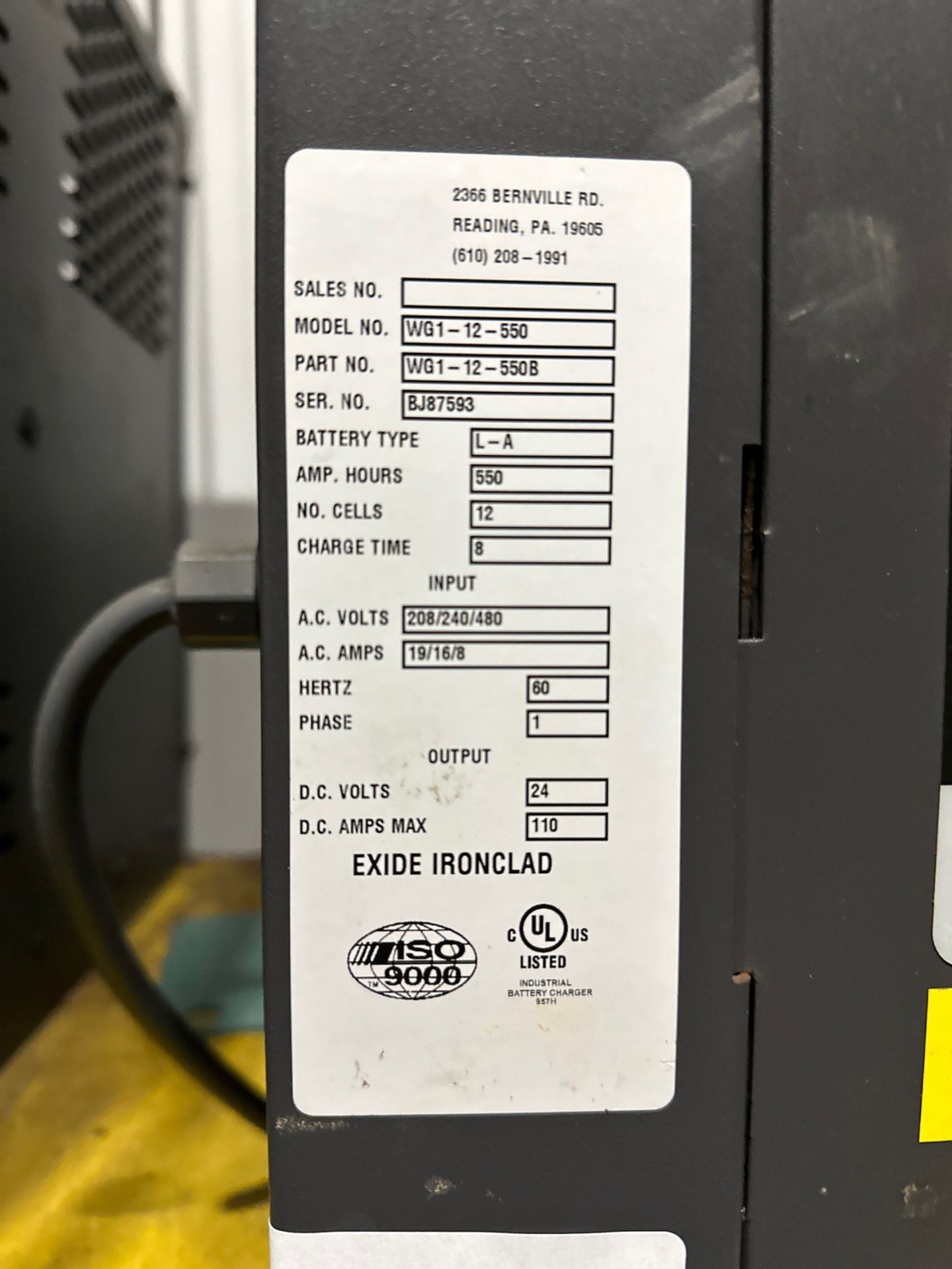 Exide Gold Workhog Battery Charge, Model WG1-12-550, S/N BJ87593 - Image 2 of 2