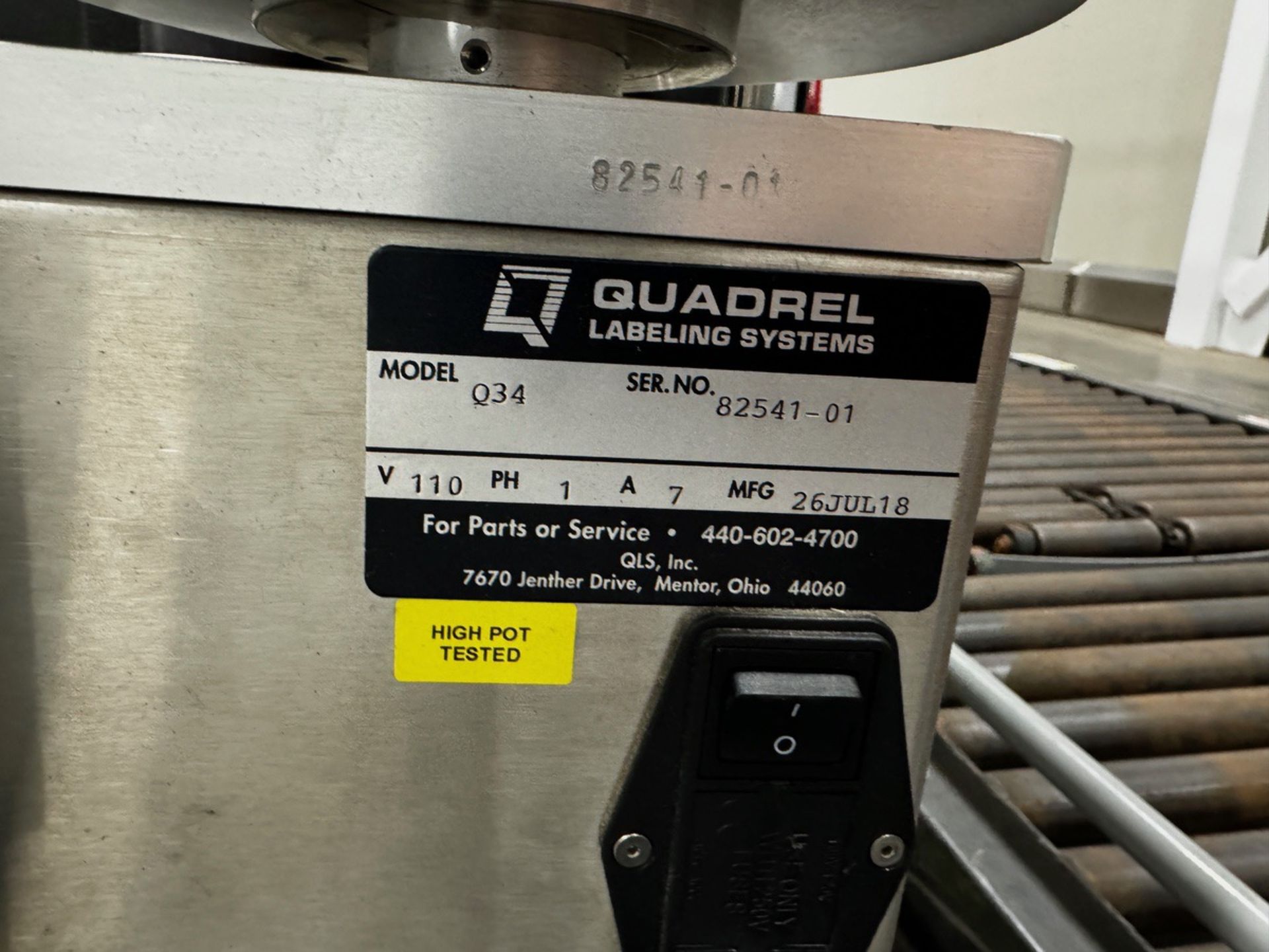 2018 Quadrel Pressure Sensitive Pallet Labeler, Model Q34, S/N 82541-01 - Image 2 of 3