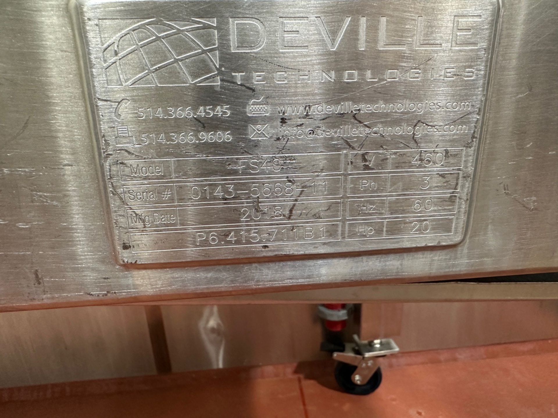 2018 Deville Technologies FS40 Cheese Shredder, Grate Disks, 20 HP Drive, S/N 0143- | Rig Fee $700 - Bild 4 aus 6