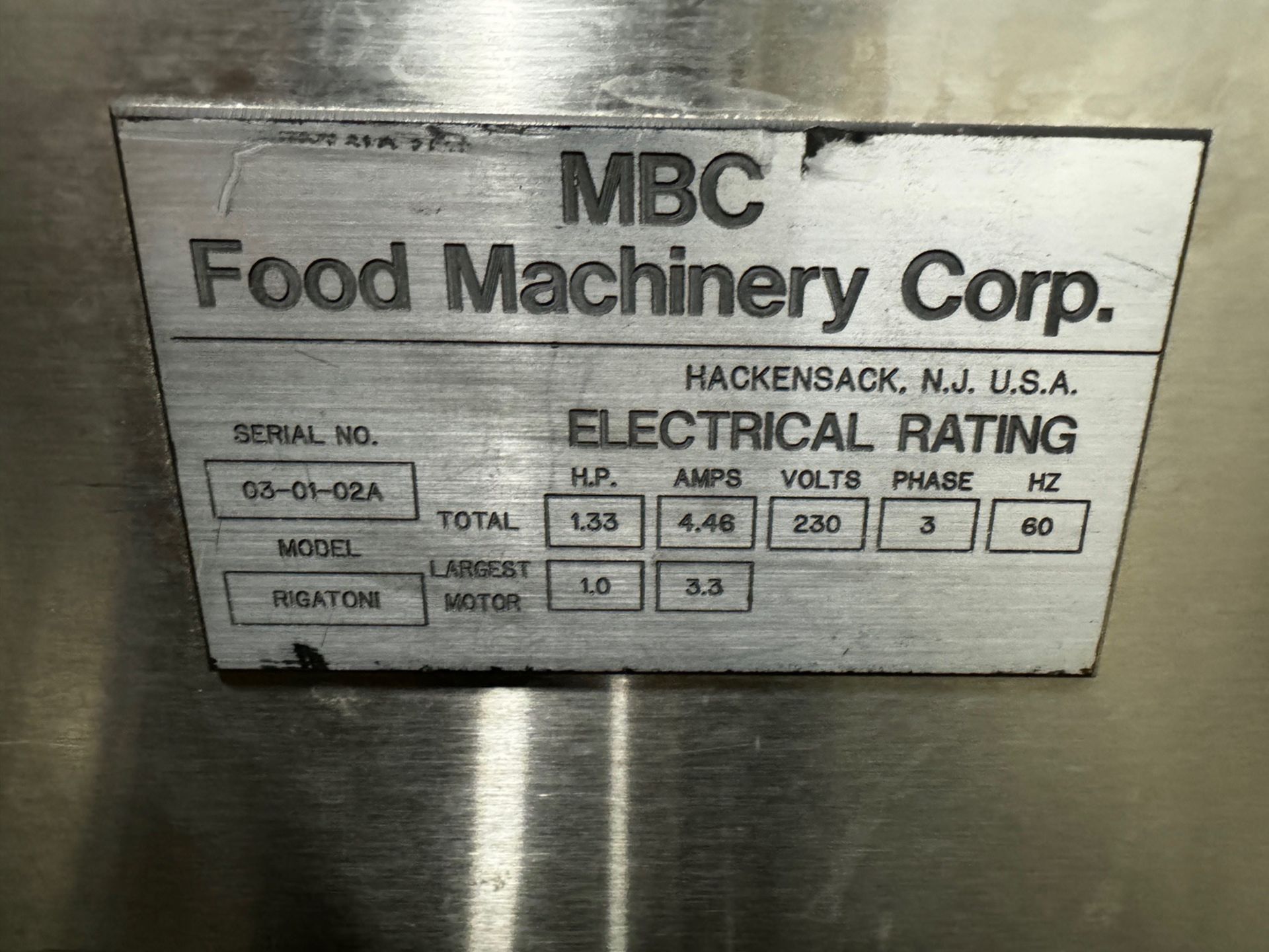 MBC Food Machinery Rigatoni Former, S/N 03-01-02A, (2) SP500 VS Pump and Cutter Con | Rig Fee $150 - Image 5 of 5