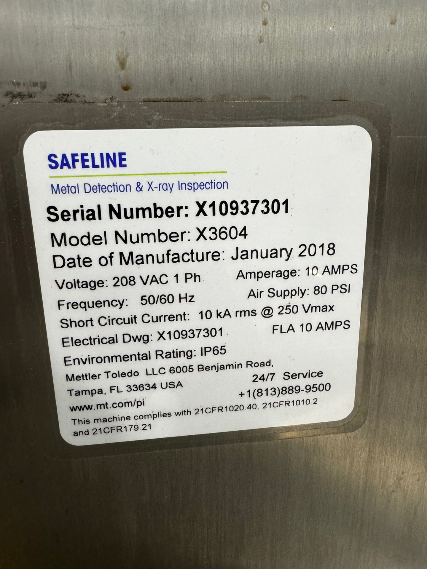 2018 Mettler Toledo Safeline X-Ray Inspection system, Model X3604, S/N X10937301 - Image 3 of 3