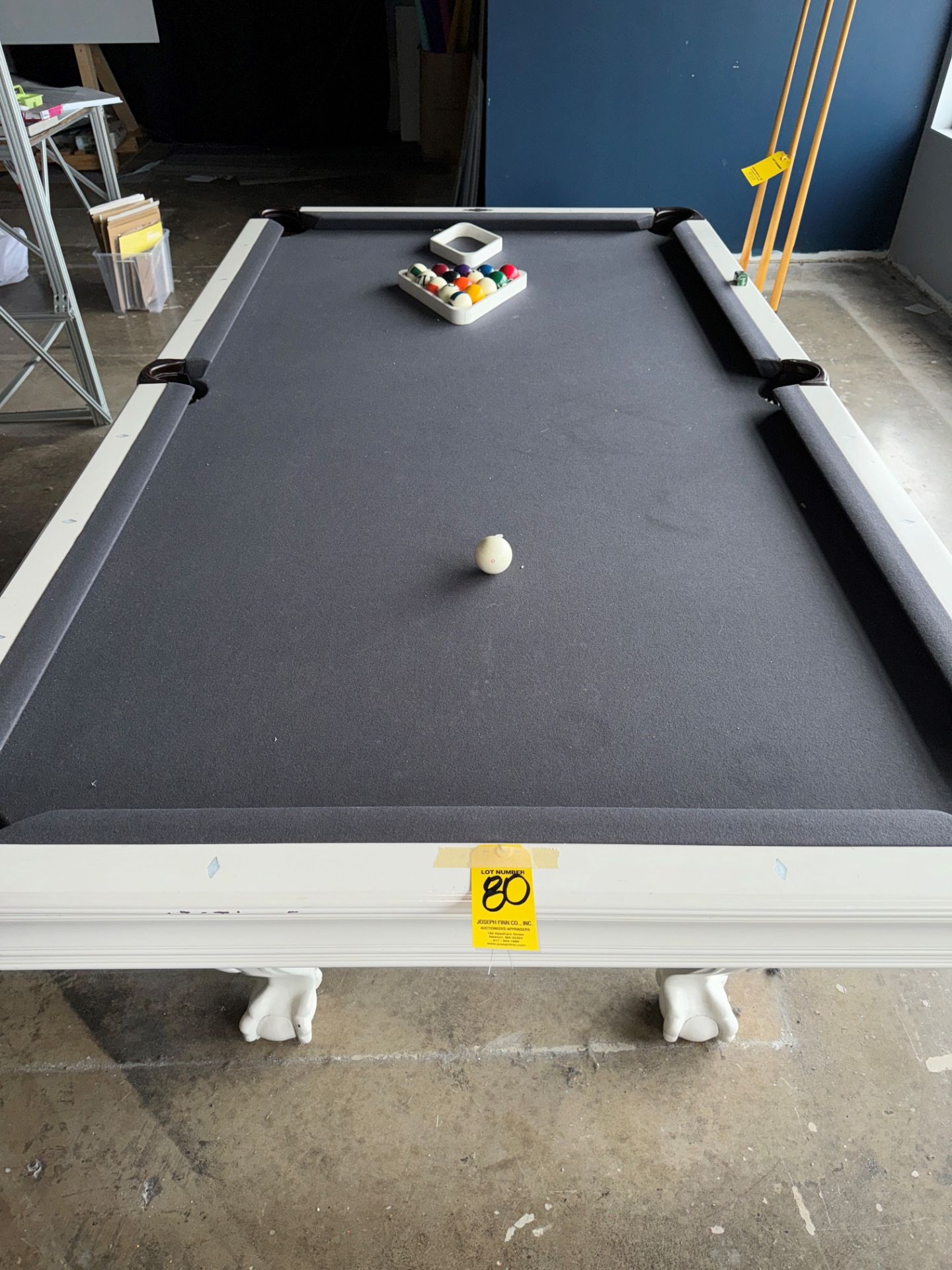 Brunswick Pool Table, White Leather Pockets, Clawed Feet, (2) Pool Racks | Rig Fee $540 - Image 2 of 6
