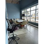 LOT Conference Table, (8) White Swivel Chairs, Vizio Monitor, Gray/Beige | Rig Fee $270