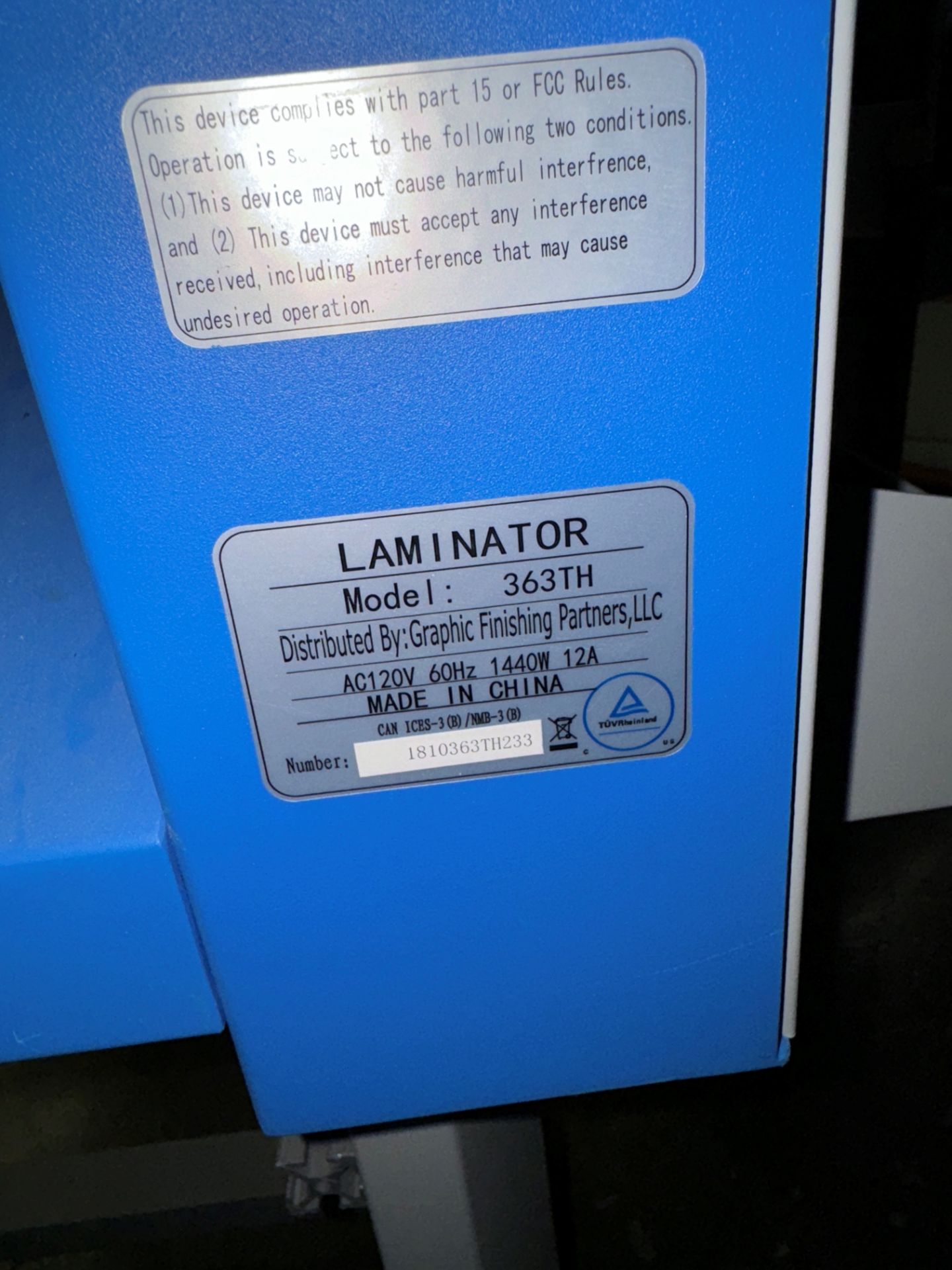 Graphics Finishing 363TH Laminator, S/N 1810363TH233, Port. | Rig Fee $120 - Image 5 of 6