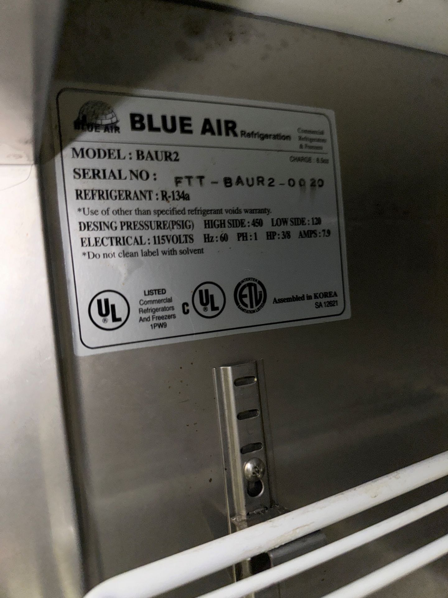 Blue-Air Mod. BAUR2, 2-Door S.S. Port. Refrigerator, S/N FTT-BAUR2-0020 | Rig Fee $85 - Image 3 of 3