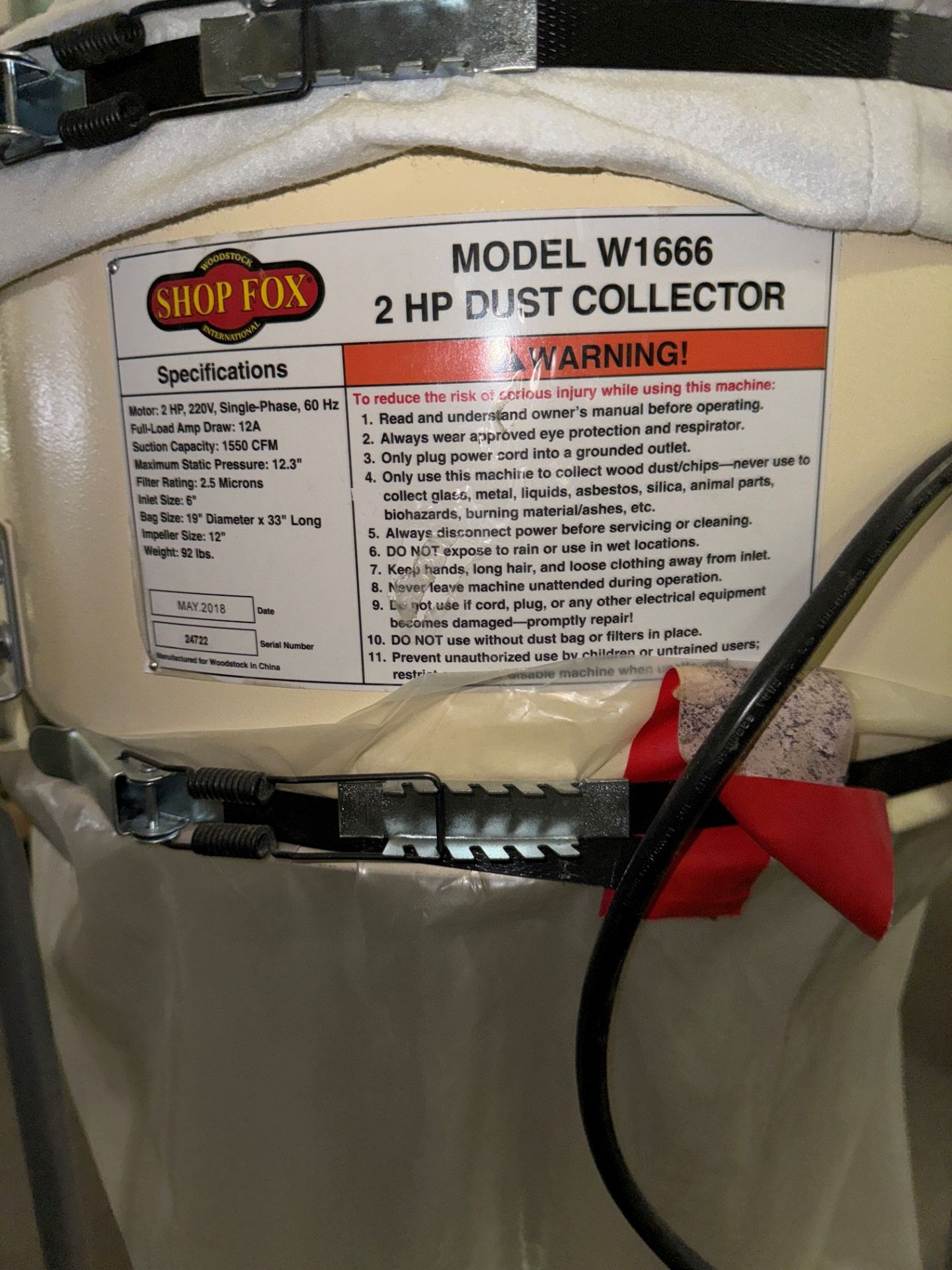 Shop Fox W1666 Dust Collector, 2 HP, Port. | Rig Fee $150 - Image 3 of 4