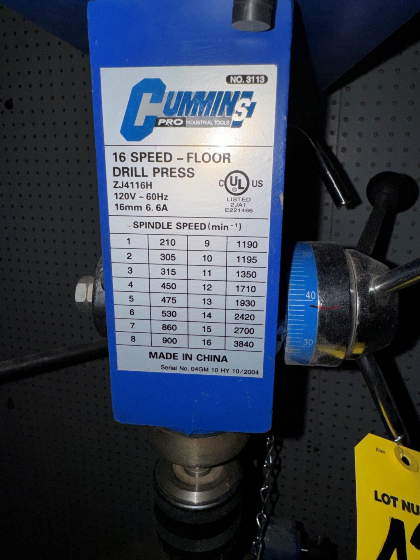 Cummins #3113, 16 Speed Floor Drill, S/N ZJ4116H, 6" Throat w/ 5" Vise | Rig Fee $75 - Image 2 of 5