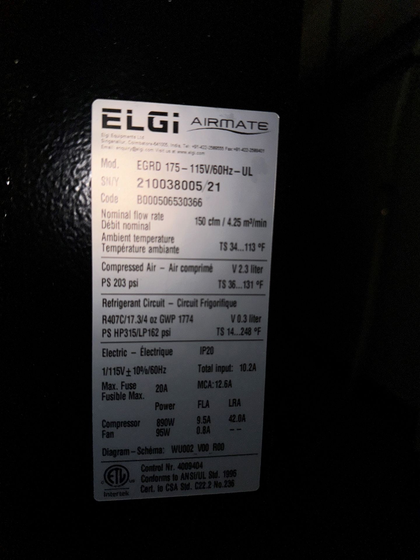 2021 Elgi EG 30 Rotary Screw Air Compressor Elgi Airmate Air Dryer | Rig Fee $420 - Image 8 of 10