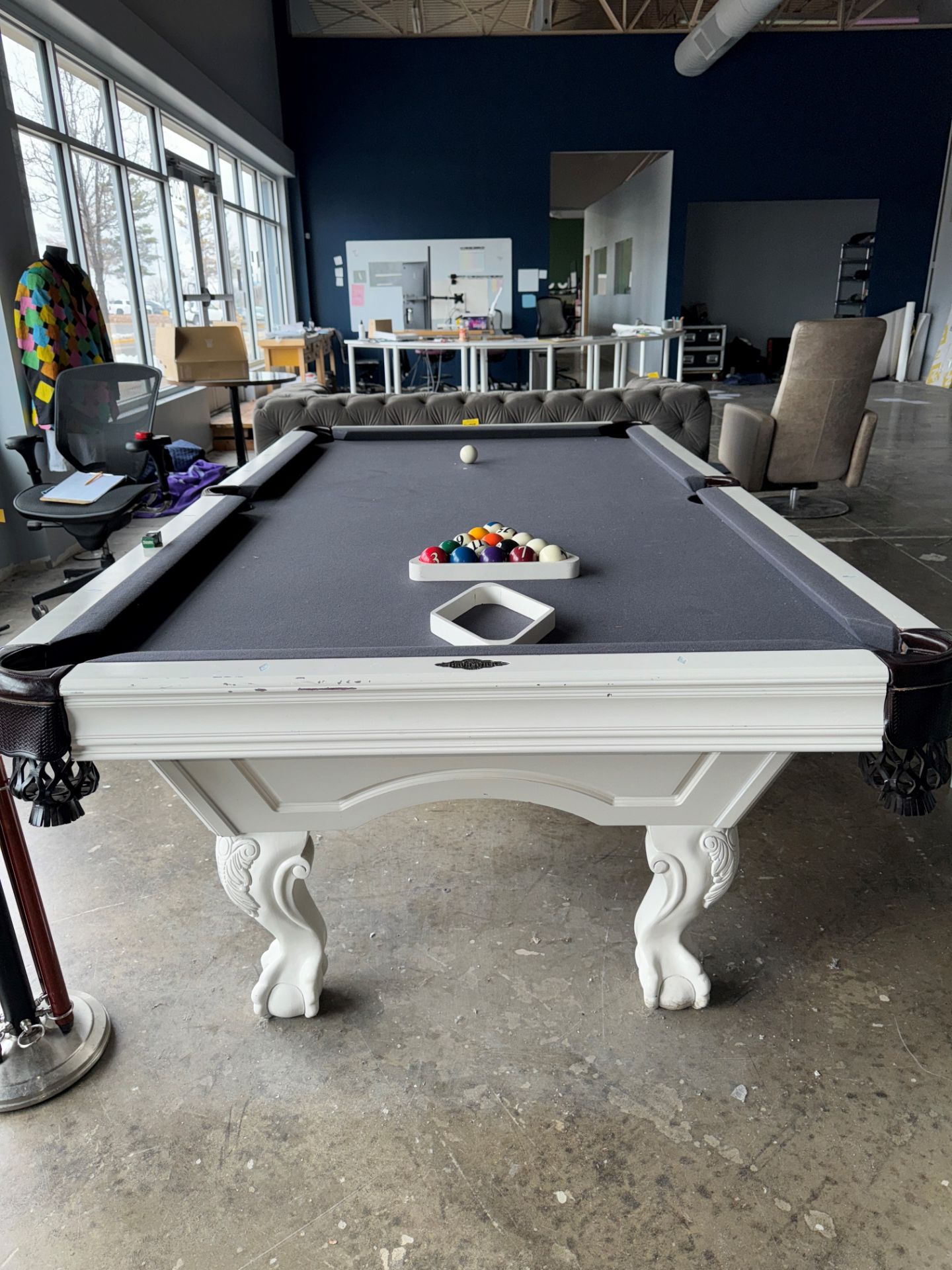 Brunswick Pool Table, White Leather Pockets, Clawed Feet, (2) Pool Racks | Rig Fee $540 - Image 5 of 6