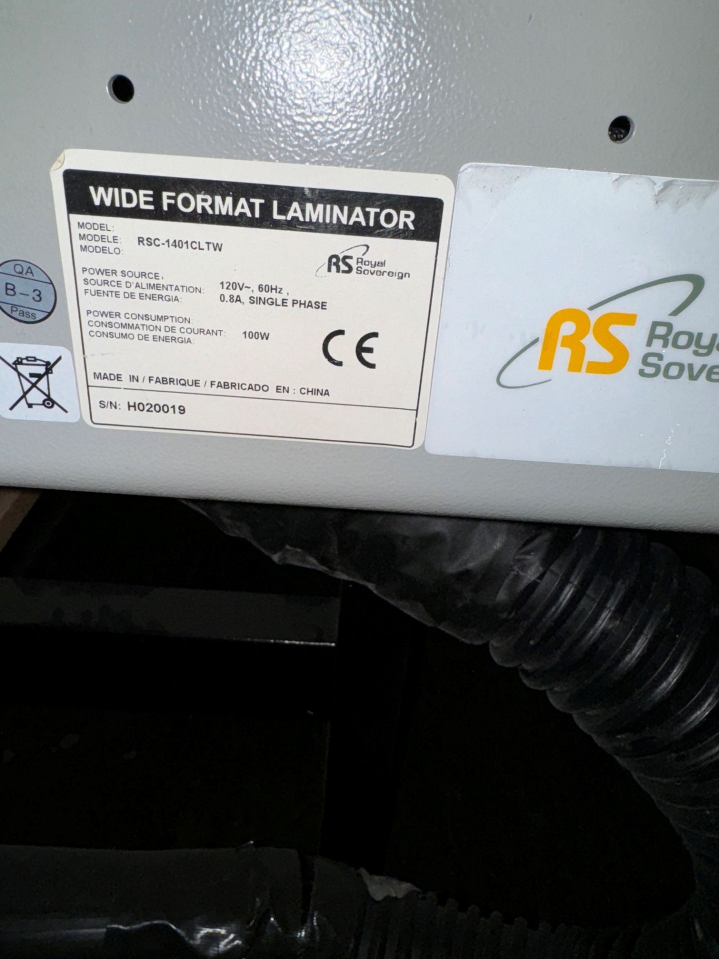 Royal Sovereign RSC-1401CLTW Wide Format Laminator, S/N H020019, Port. | Rig Fee $120 - Image 6 of 7