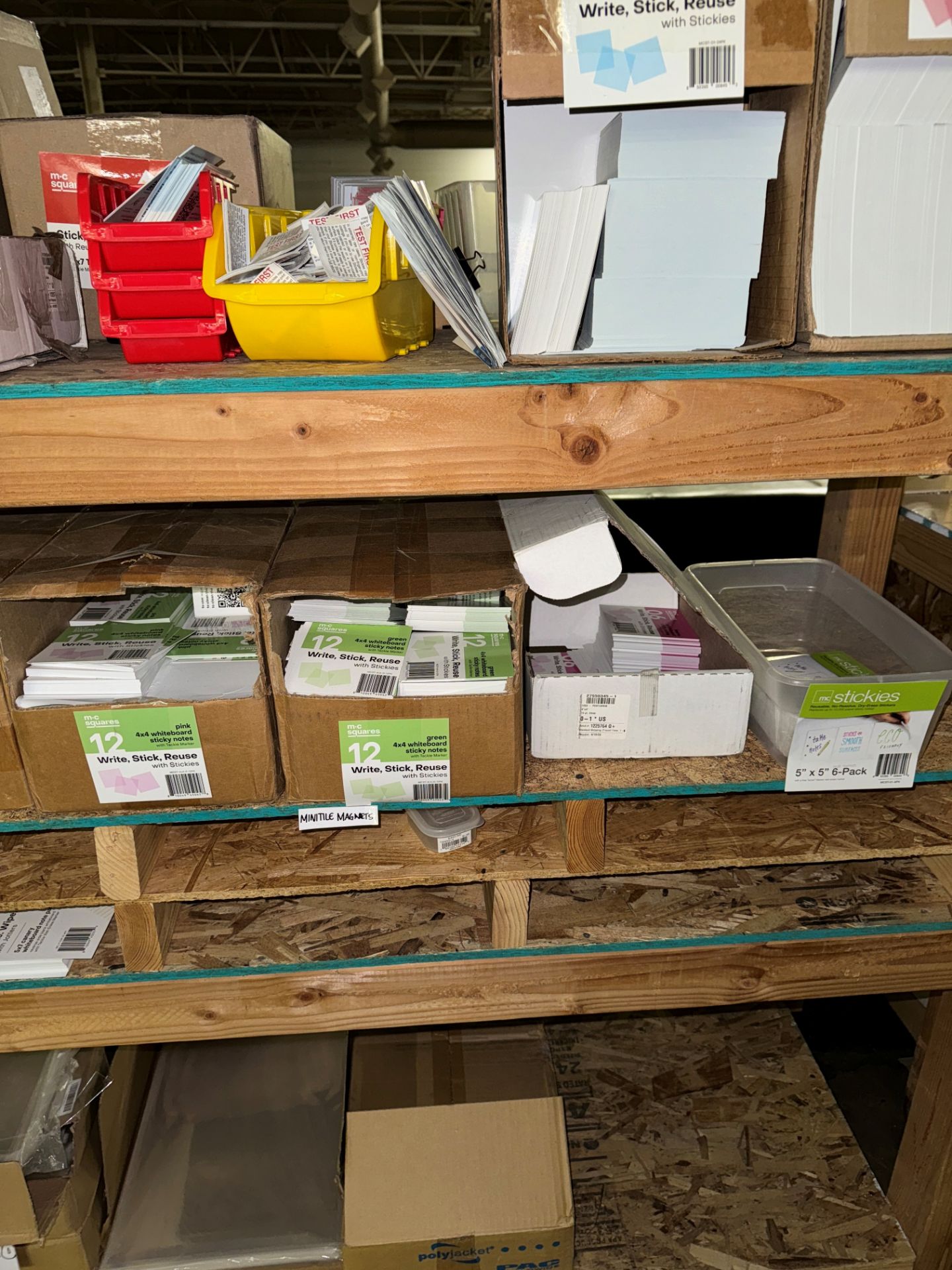 LOT (4) Wood Port. Shelves, 8' L w/ Contents Including Sticky Pads, Glue | Rig Fee $125 - Image 9 of 11