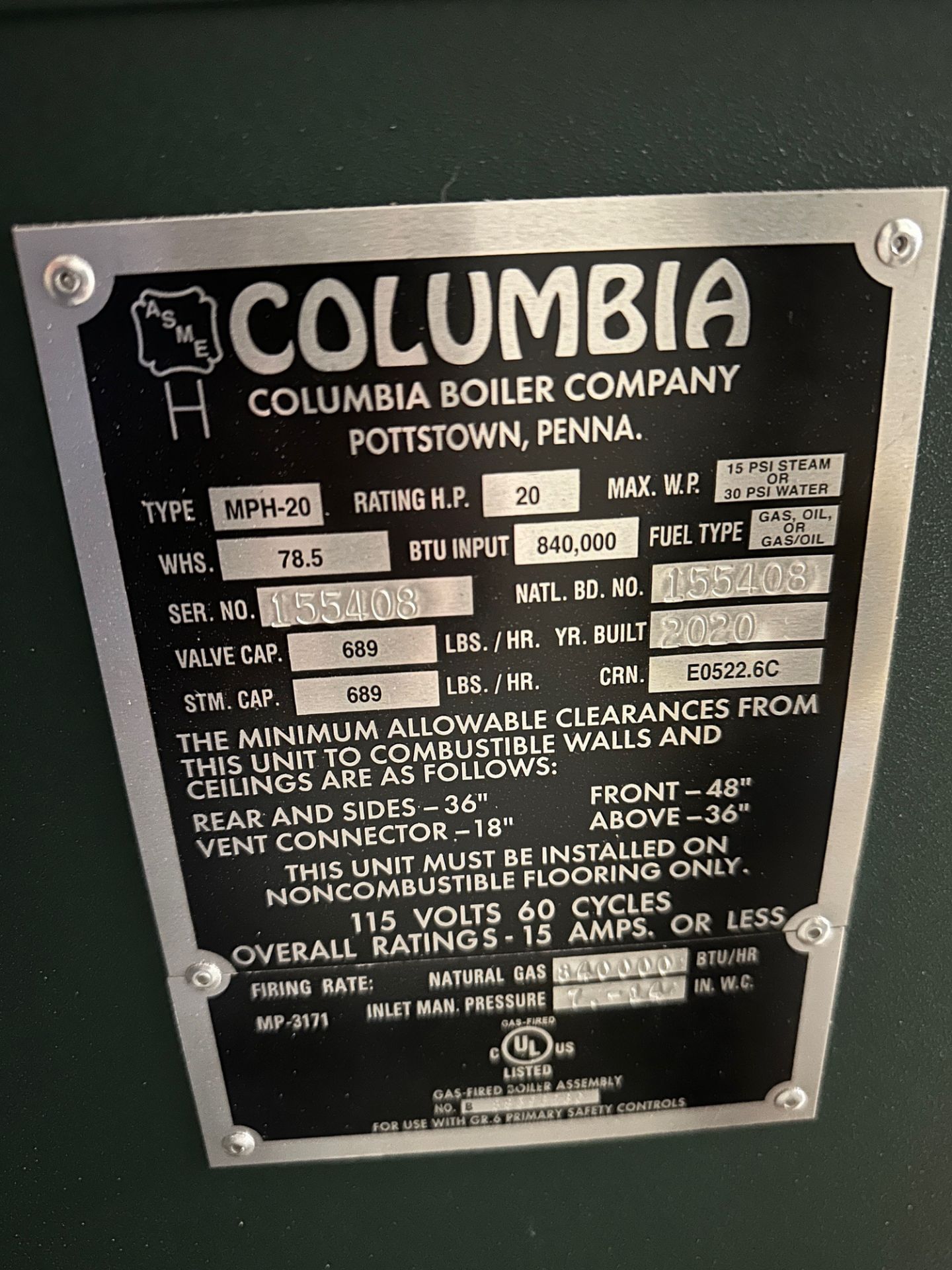 Columbia MPH-20 Steam Boiler - Image 6 of 6