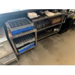 Lot of Stainless Steel Glass Stand and Glass Rack Holding Cabinet with Contents