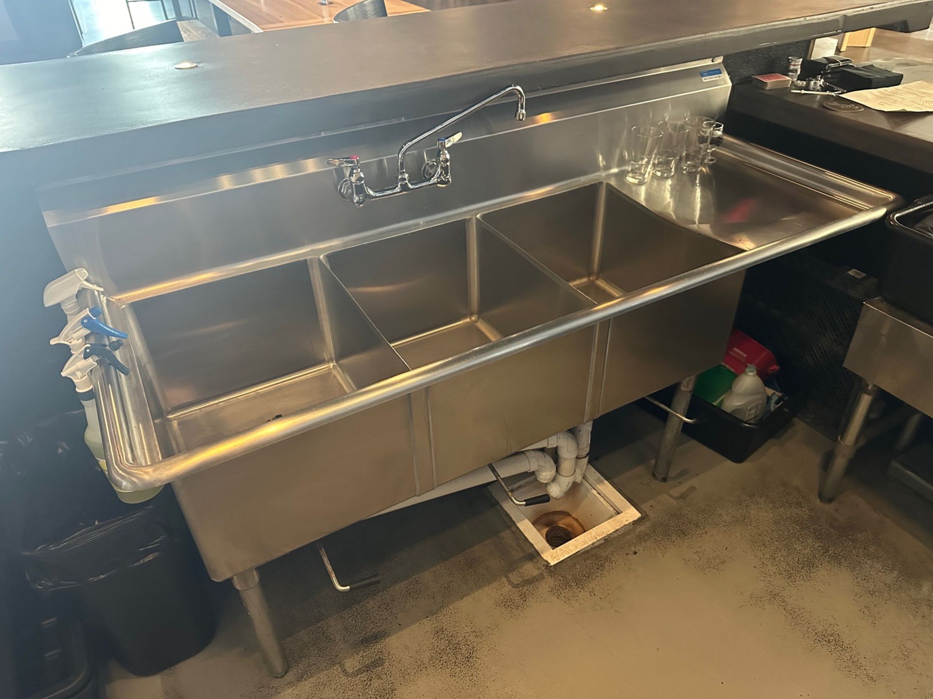 BK Resources 3-Compartment Stainless Steel Sink (Approx. 26" x 68")