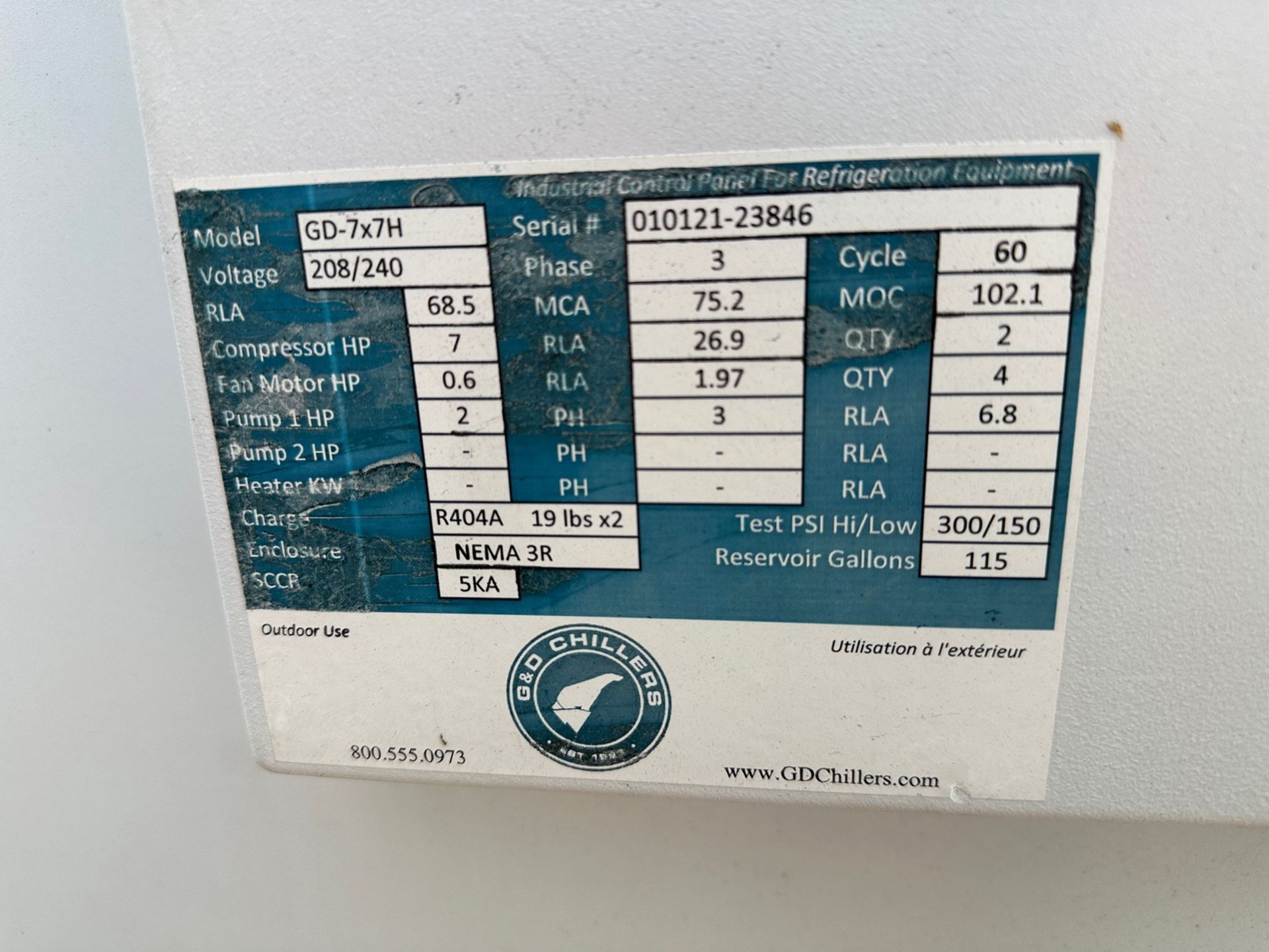 G&D Chiller Model GD-7x7H - S/N 010121-23846 - Image 4 of 4