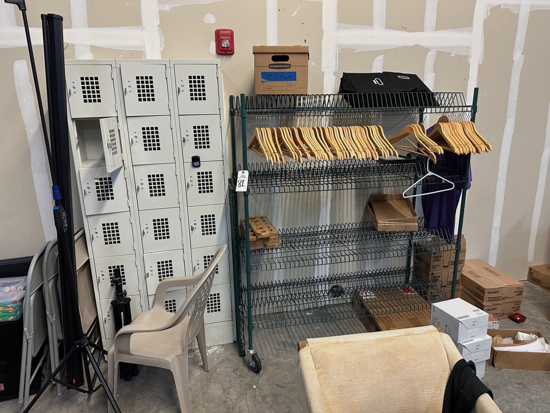 Lot of Employee Storage Space - Lockers, Coat Rack, Chairs