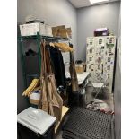 Lot of Employee Lockers (18 Cubes), Hanger Racks (Approx. 4' x 13" x 75"), Table and Chair