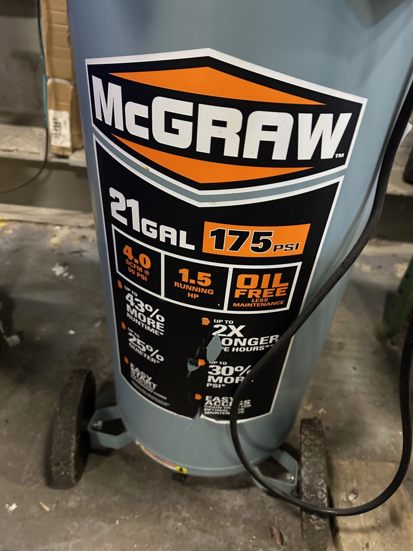 McGraw 175 Psi Air Compressor, 21 Gal Receiver Tank - Image 2 of 4