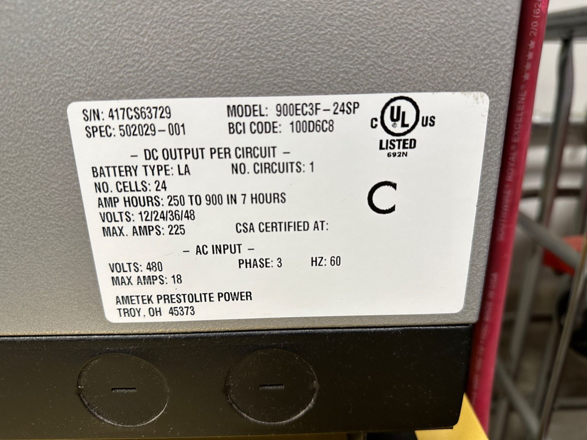 Ametek Eclipse II Plus 48V Max Battery Charger - Model 900EC3F - 24SP, S/N 417CS637 | Rig Fee $150 - Image 2 of 2