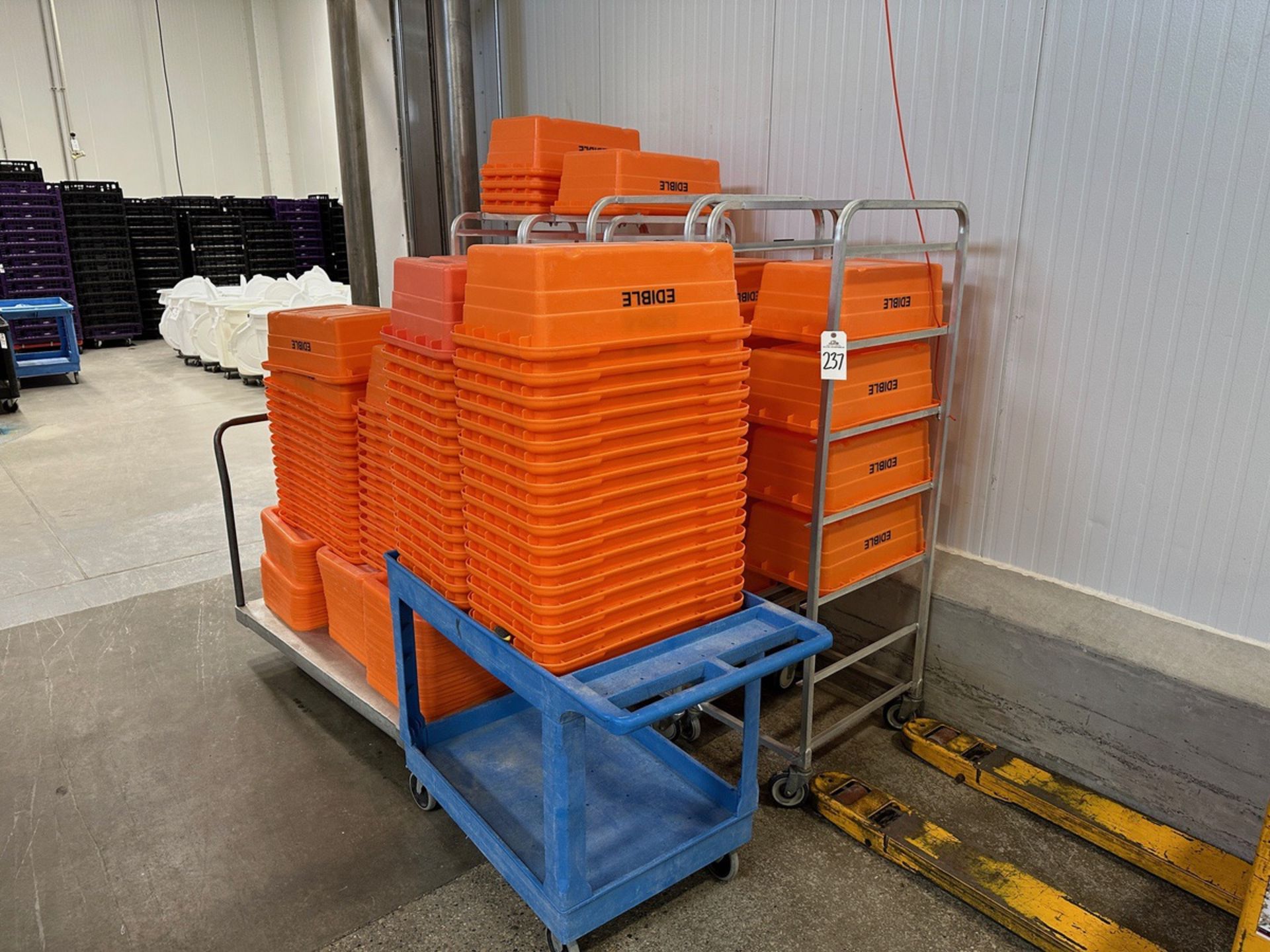 Lot of Orange Plastic "Edible" Food Containers (Approx. 15" x 2') with (4) Aluminum | Rig Fee $200