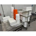 Lot of White Plastic Bins and Buckets with Carts | Rig Fee $75