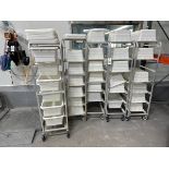 Lot of White Plastic Bins with Carts